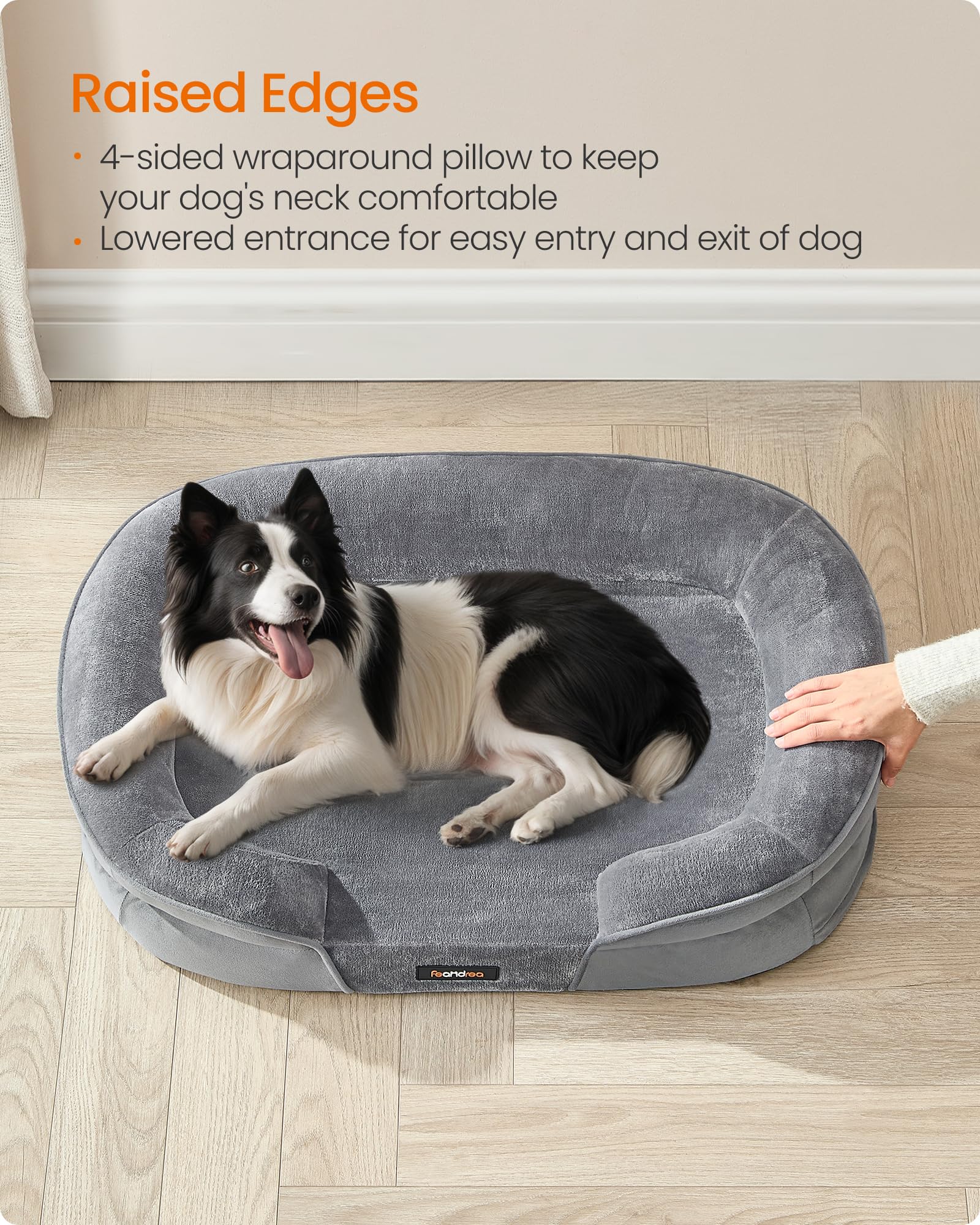 Cama para Perros Grandes Feandrea Gris Claro con Funda Lavable y Bordes Elevados