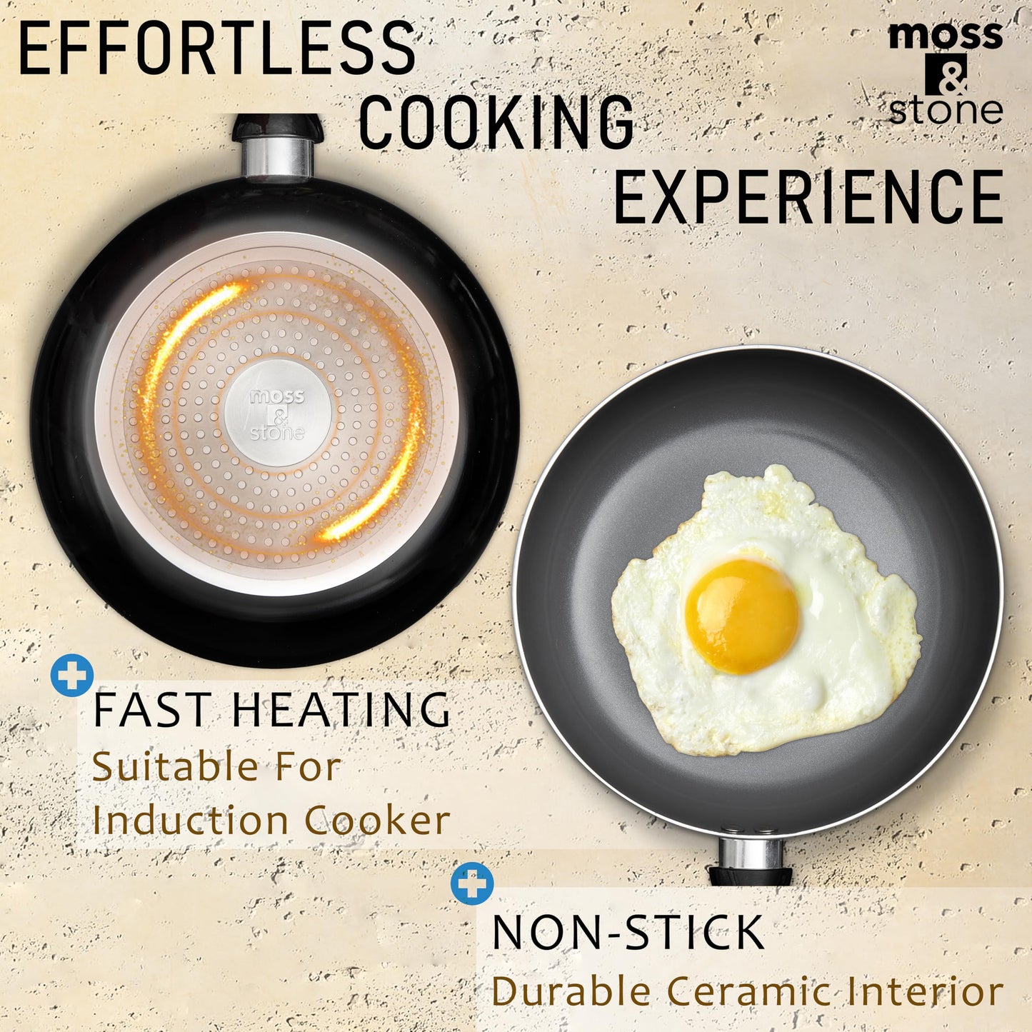 Juego de Utensilios de Cocina Moss & Stone Antiadherentes con Tapa de Vidrio y Mango Fresco