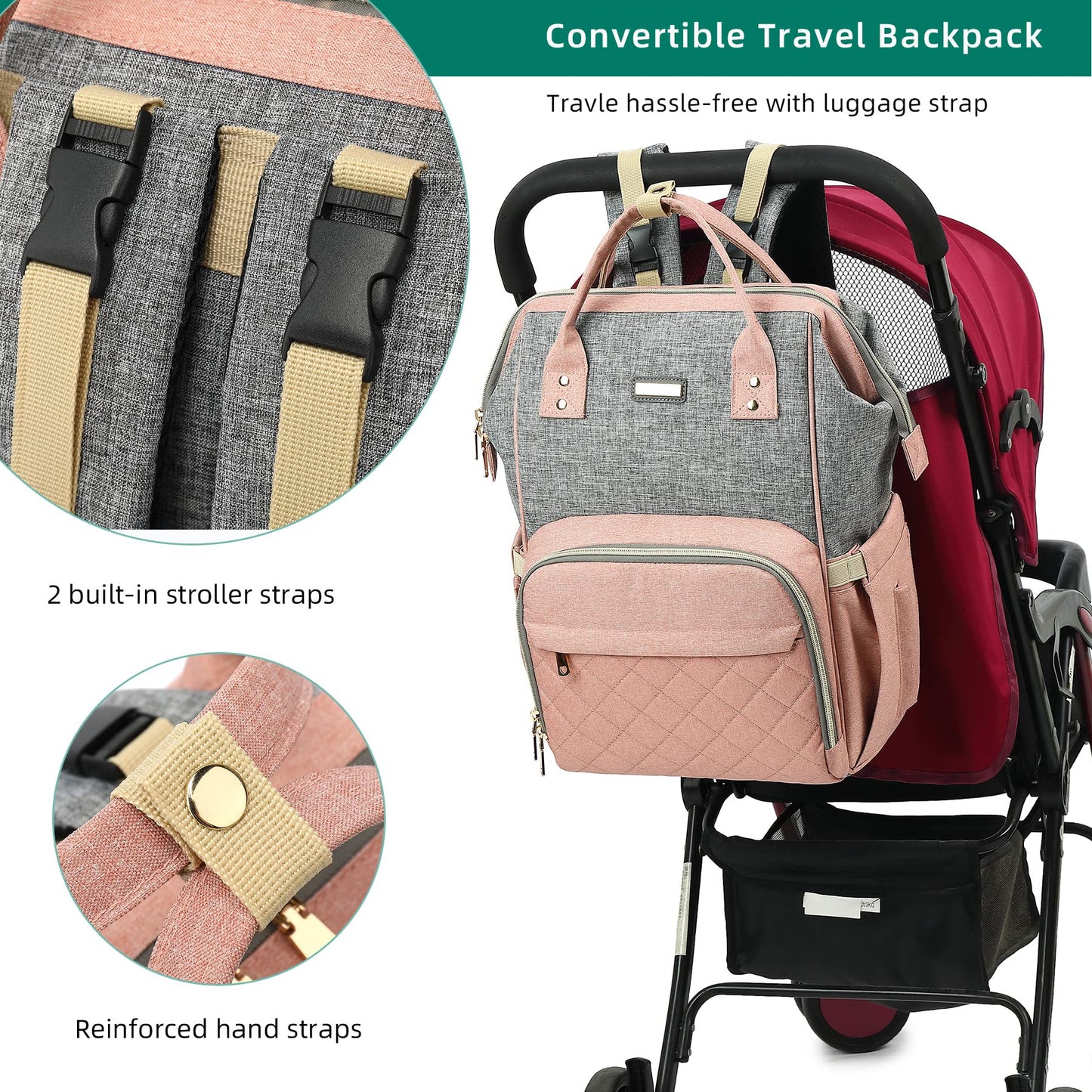 GAIVP - Mochila para pañales para bebés niñas y niños, bolsas de bebé para mamás y papás, bolsa cambiadora de pañales con bolsillos aislados, mochila impermeable multifuncional con correas de carriola