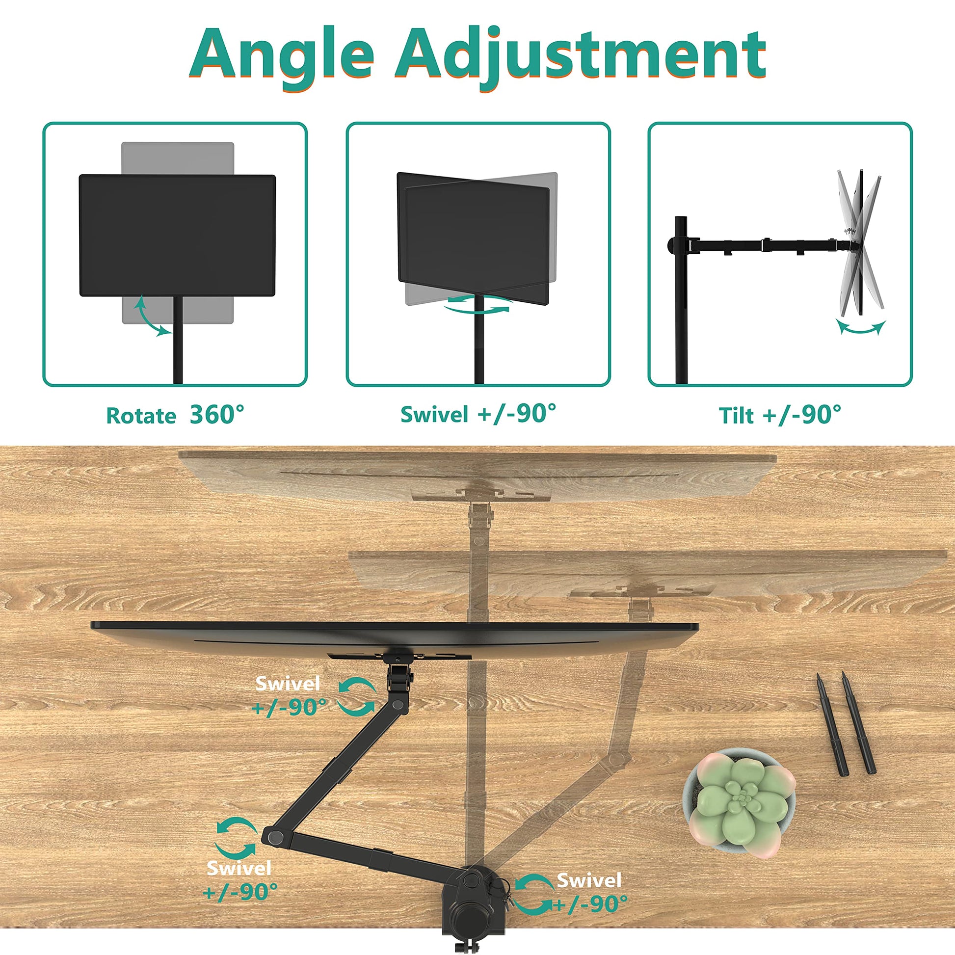 Soporte para Monitor WALI Negro con Ajuste Horizontal y Vertical VESA 75 & 100mm Hasta 32 Pulgadas 10 kg