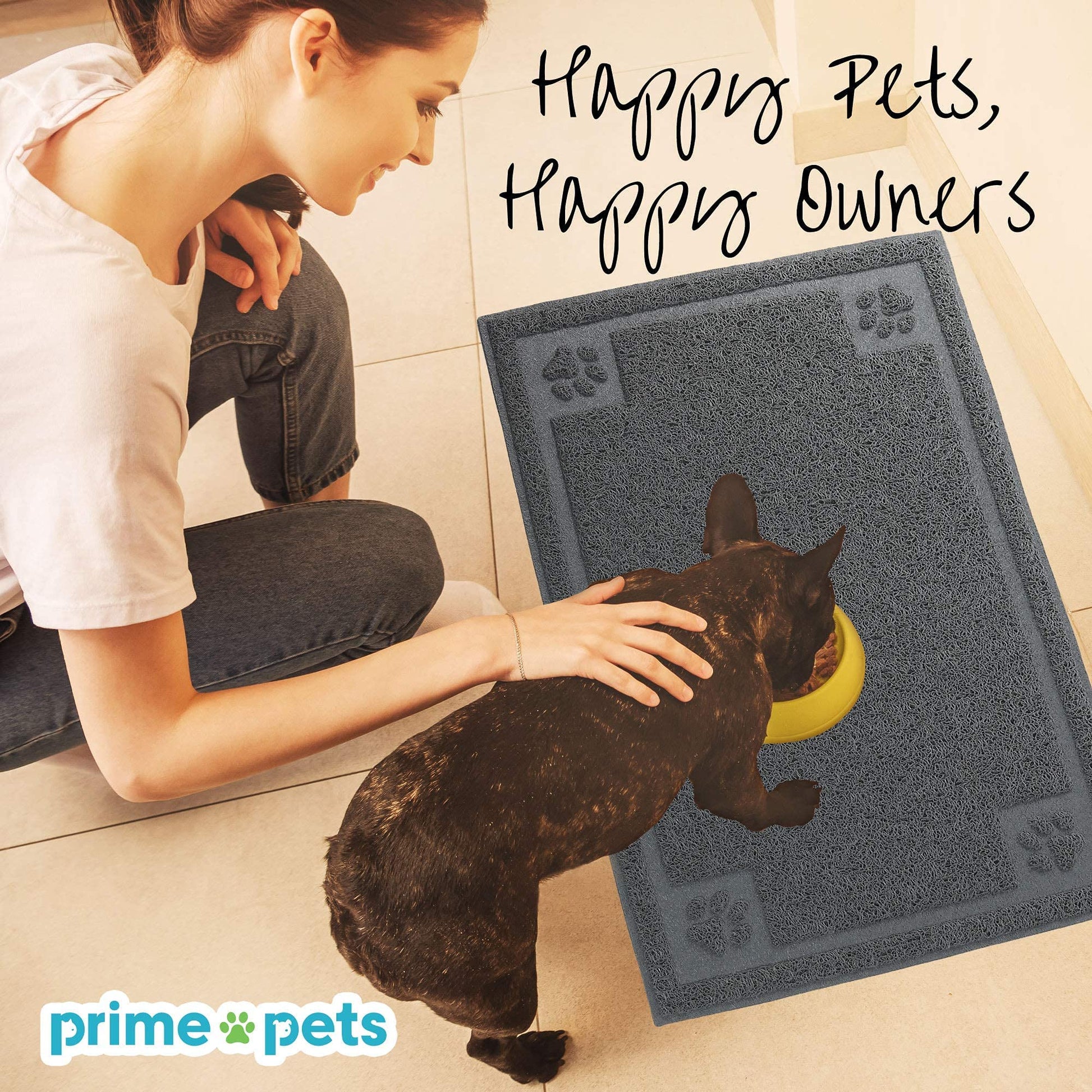 Tapete Impermeable PrimePets Gris 35 x 24 Pulgadas para Comida de Perro y Gato
