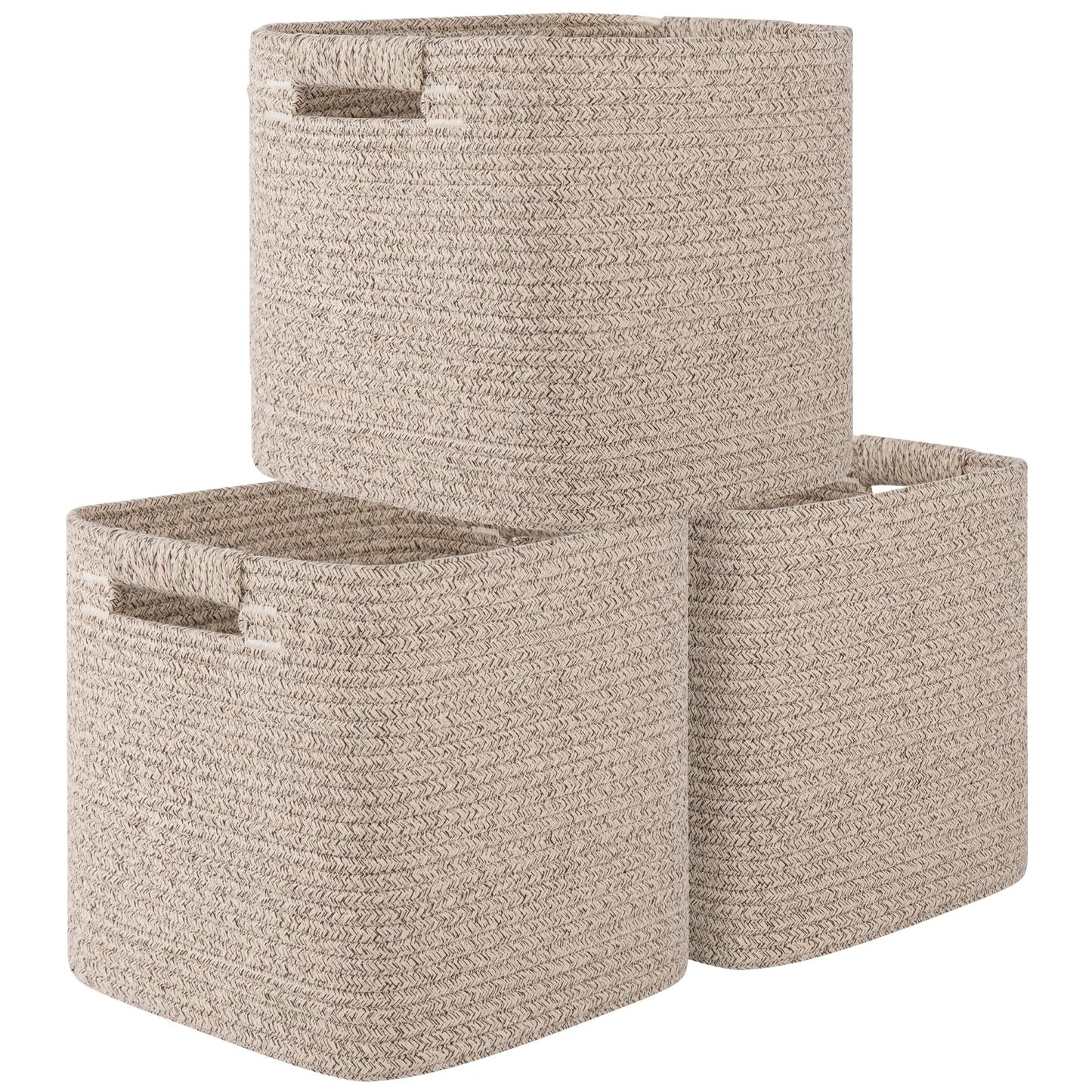 OIAHOMY - Cubos de almacenamiento de 27.9 cm, paquete de 3, cestas tejidas de cuerda de algodón para organizar, cestas cuadradas de almacenamiento para estantes, aula, contenedores de juguetes