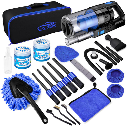 Kit de limpieza de interiores, kit de limpieza de interiores de coche, 17 piezas con aspiradora de mano, cepillos de detalles de coche, herramienta de limpieza de parabrisas, suministros de limpieza