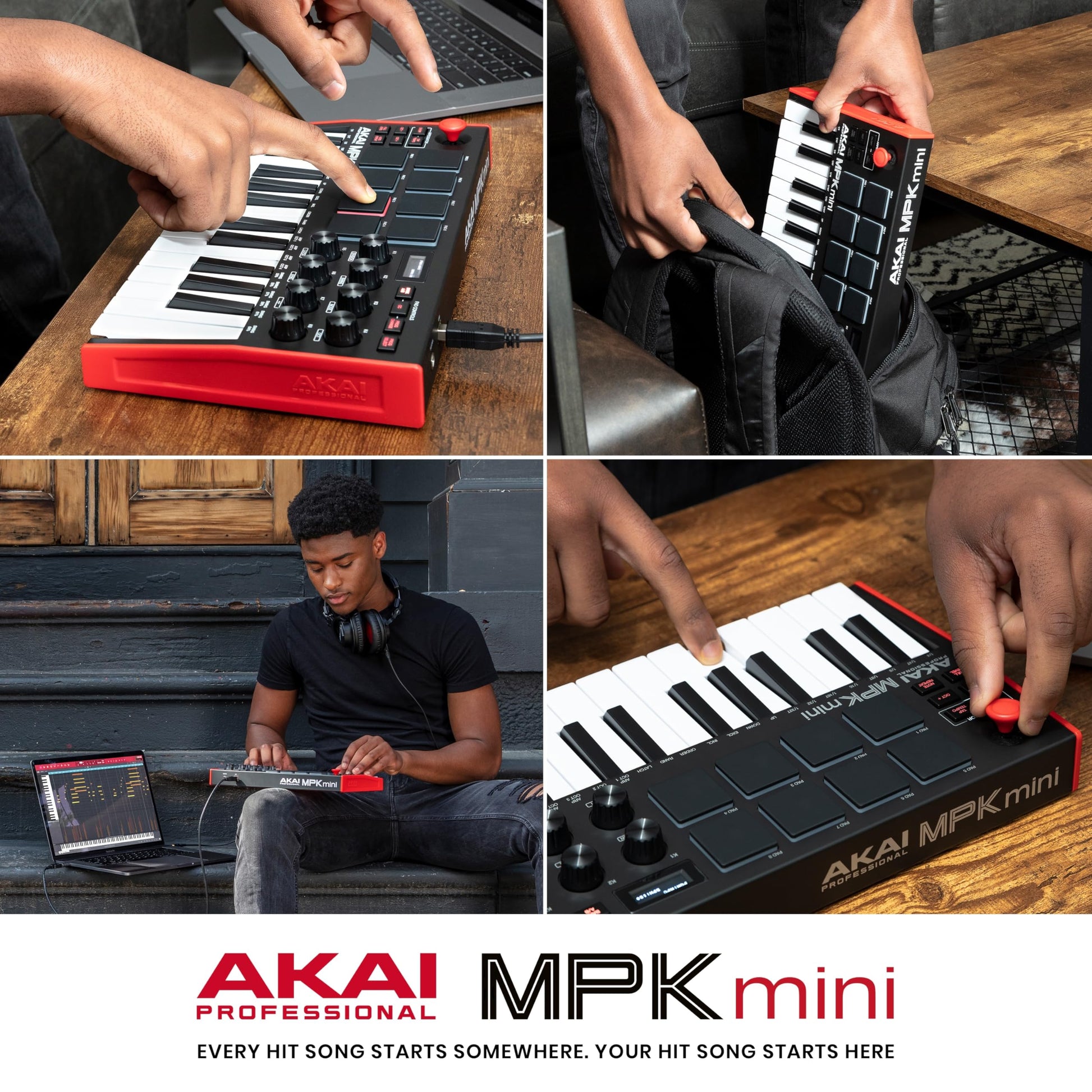 Akai Professional MPK Mini MK3 - Teclado Controlador MIDI USB de 25 Teclas con 8 Drum Pads, 8 Perillas, Software de Producción Musical y Native Instruments Sound Package (NKS Integration)