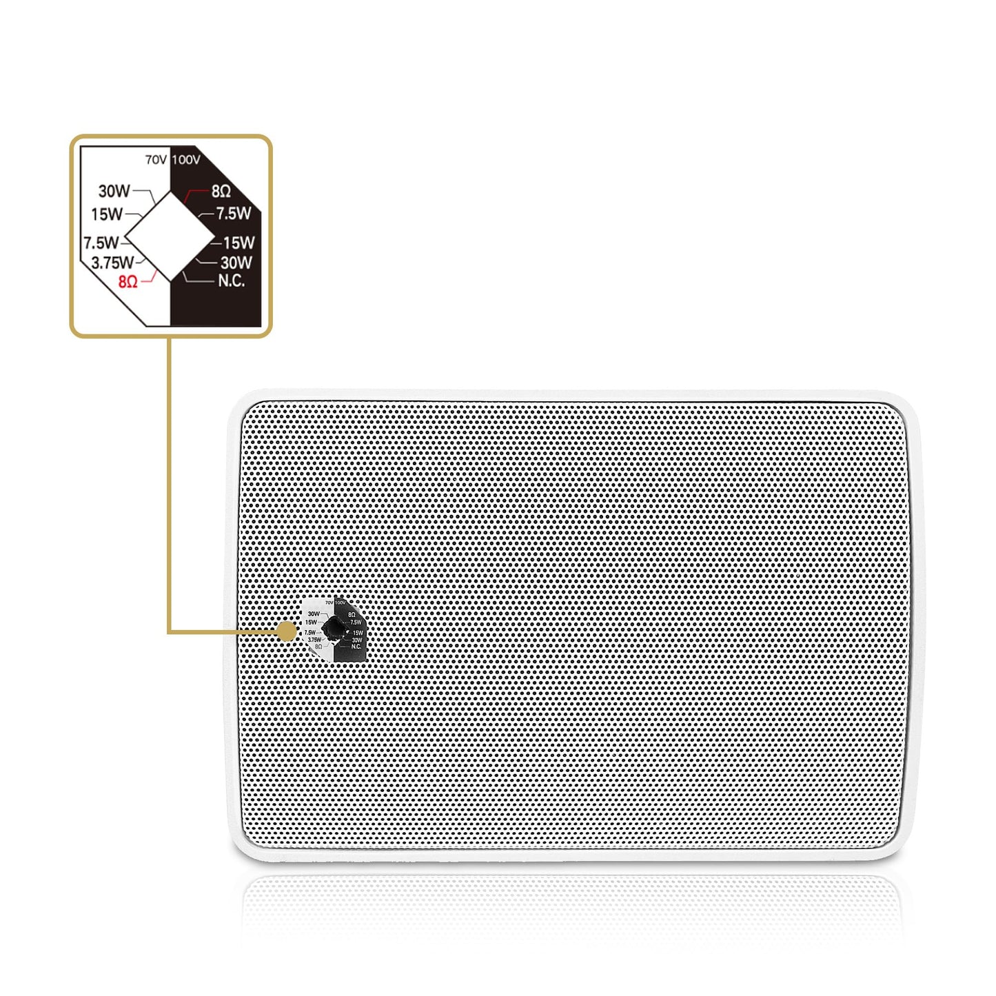 Sound Town - Par de altavoces de montaje en superficie resistente a la intemperie de 4.5 pulgadas, interiores y exteriores, 70 V/100 V/8 ohm, para instalación doméstica y comercial, blanco (TARVOS-4