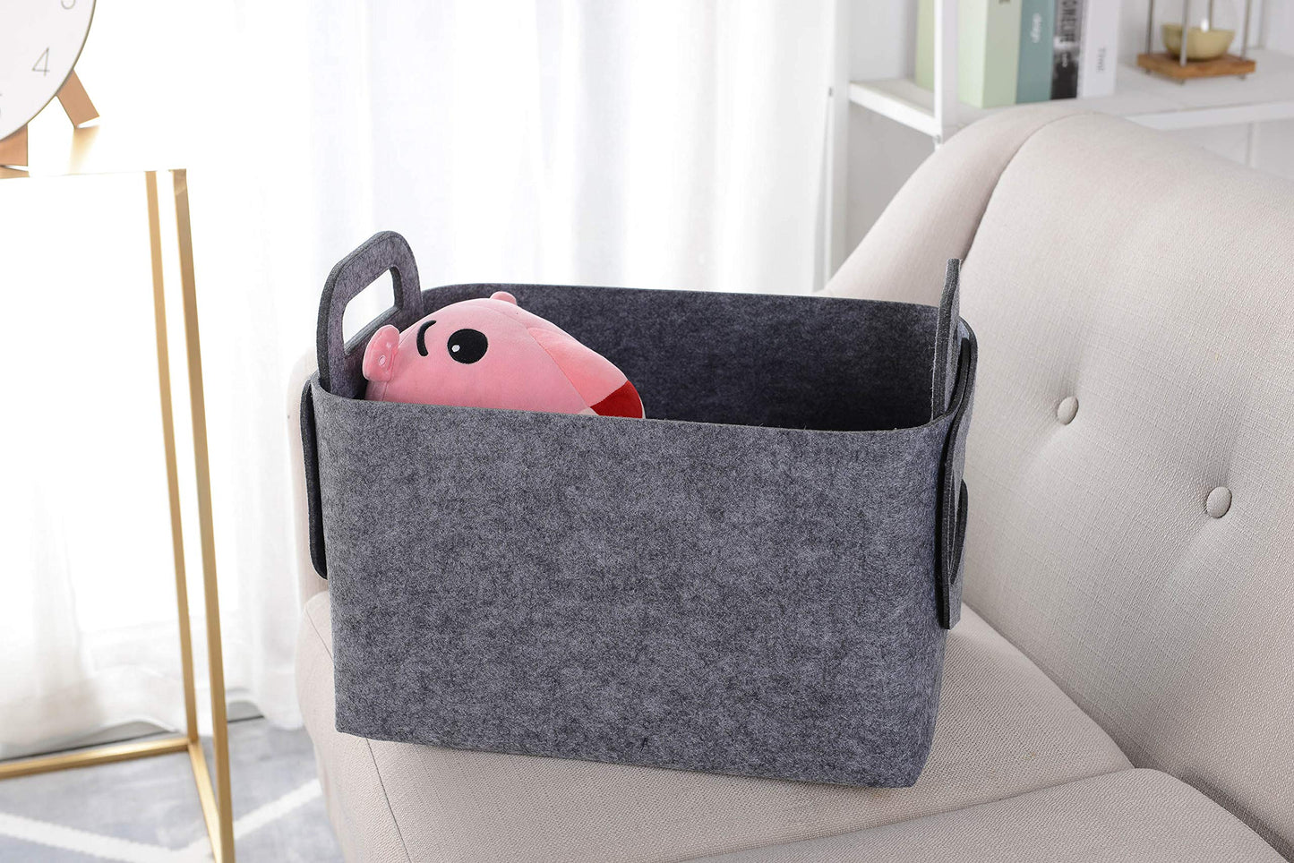 Minoisome - Cesta de almacenamiento de fieltro plegable y conveniente organizador de caja con asas de transporte para oficina, recámara, clóset, bebés, guardería, juguetes de lavandería (gris, 18