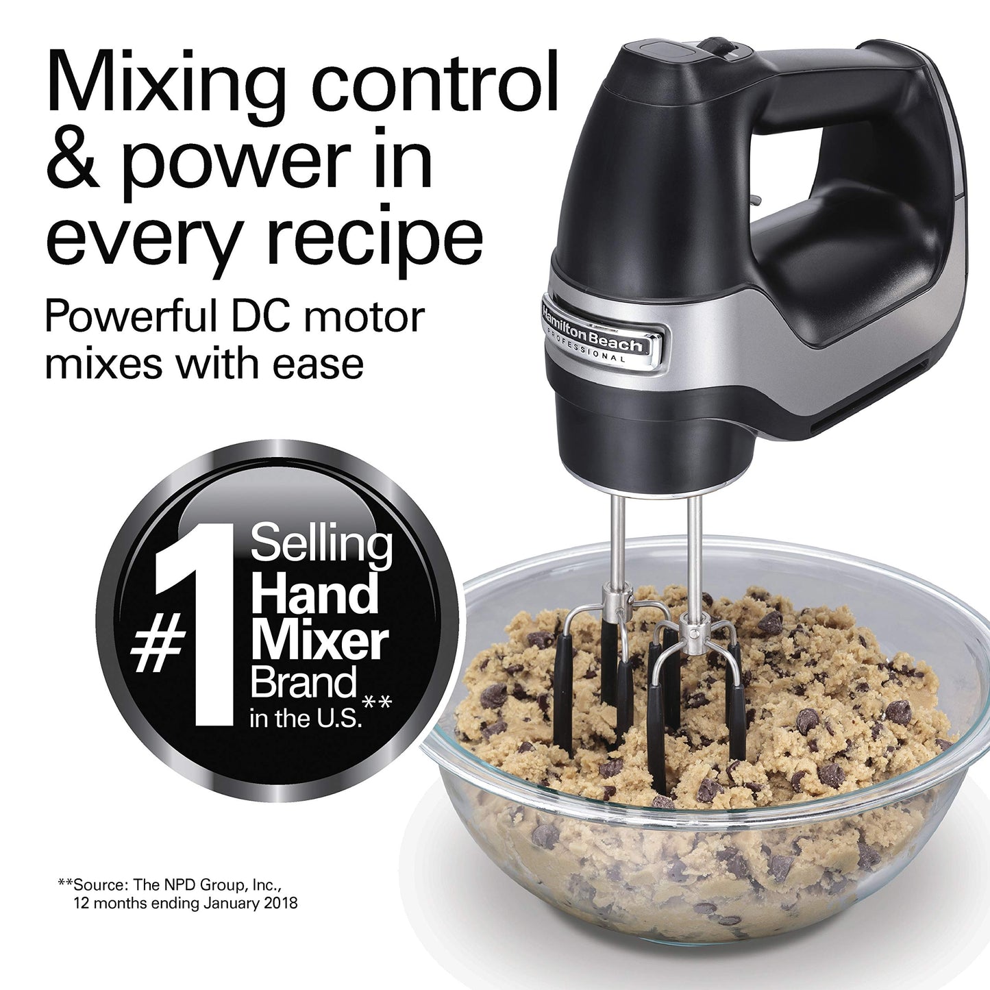 Hamilton Beach 62655 - Batidora (Batidora de mano, Negro, Acero inoxidable, Batir, Mezcla, Mezcla, DC, QuickBurstTM, Soft ScrapeTM, KitchenAid®f, 221 mm)