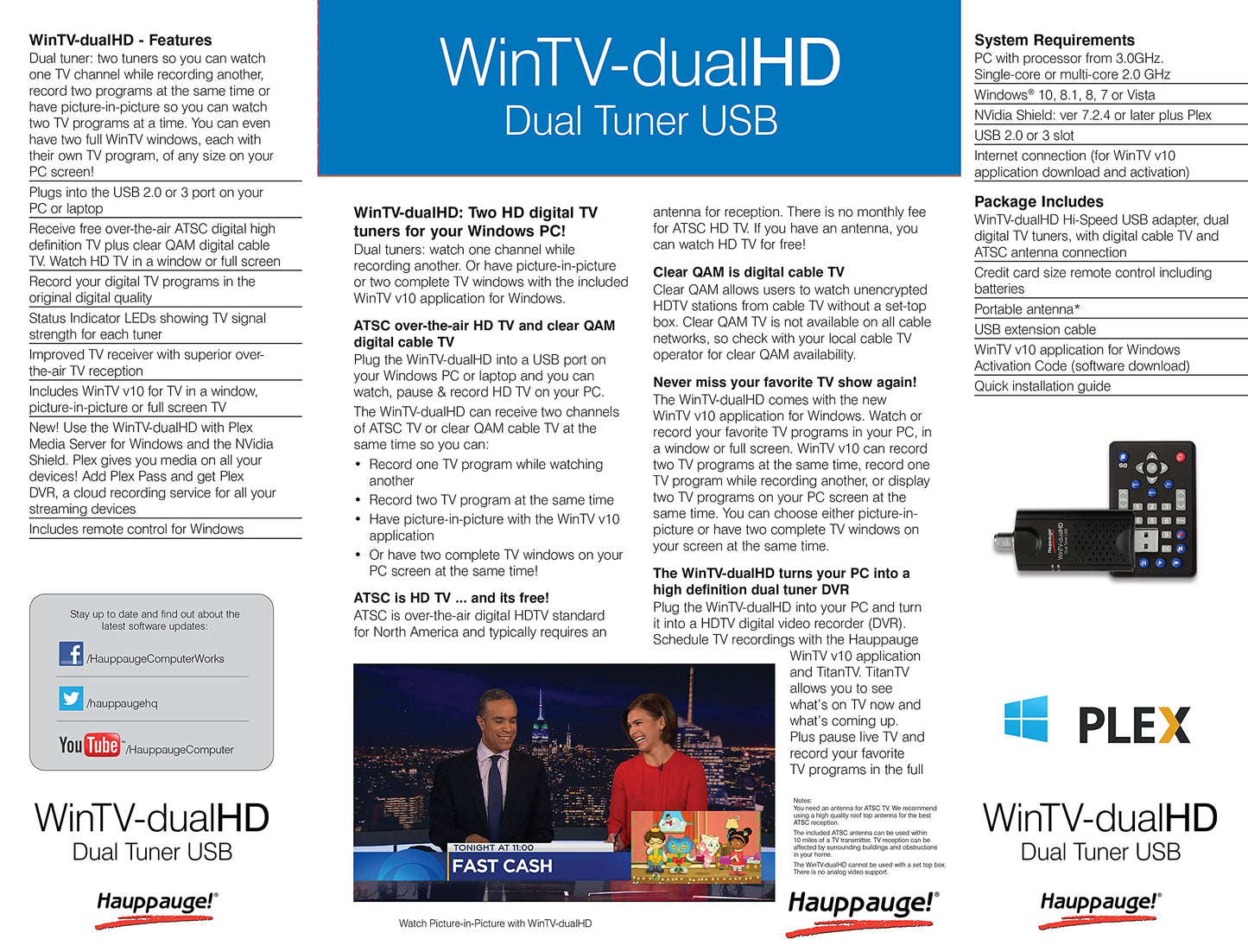 HAUPPAUGE WinTV-DualHD Dual USB 2.0 HD TV Tuner for Windows PC 1595