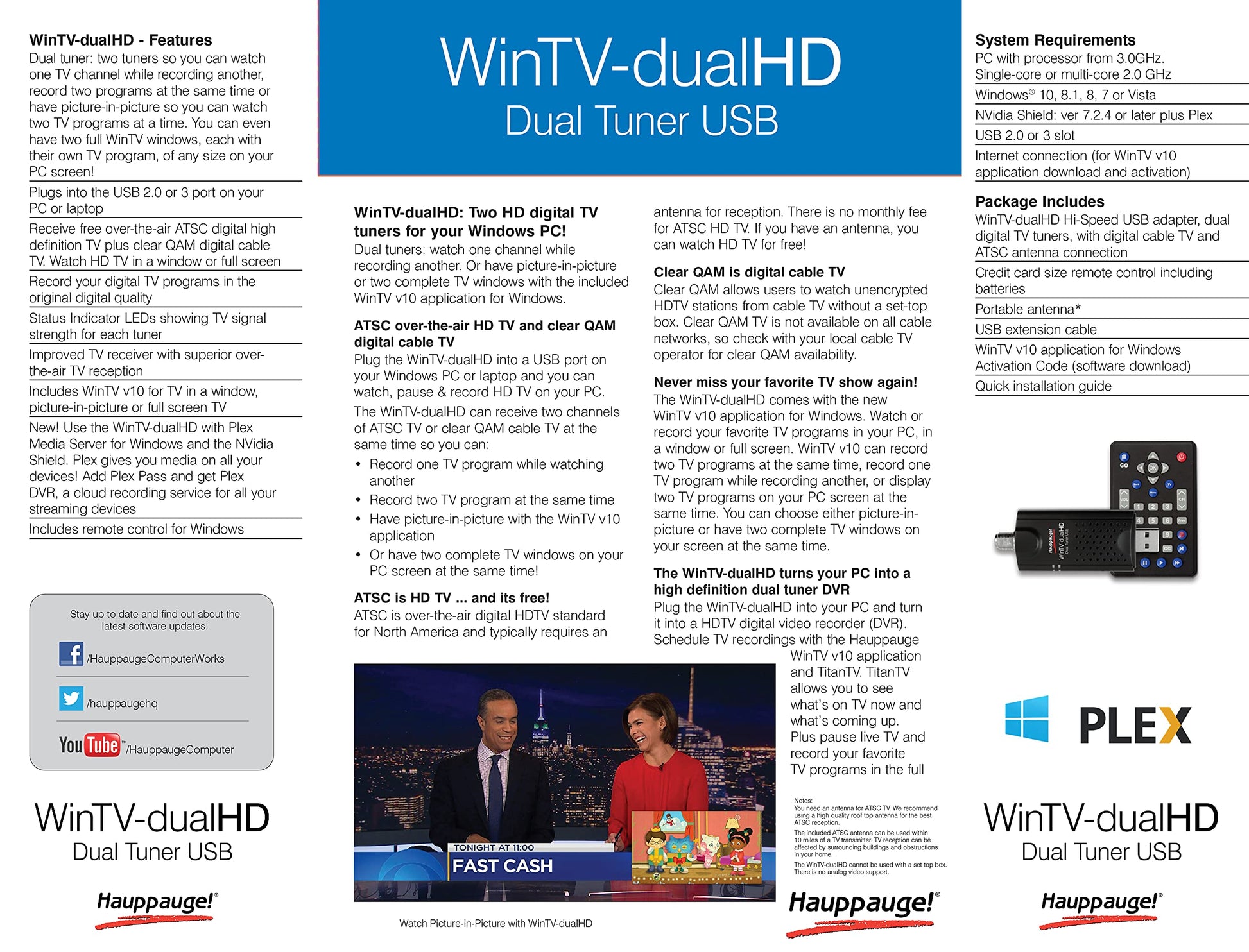 HAUPPAUGE WinTV-DualHD Dual USB 2.0 HD TV Tuner for Windows PC 1595