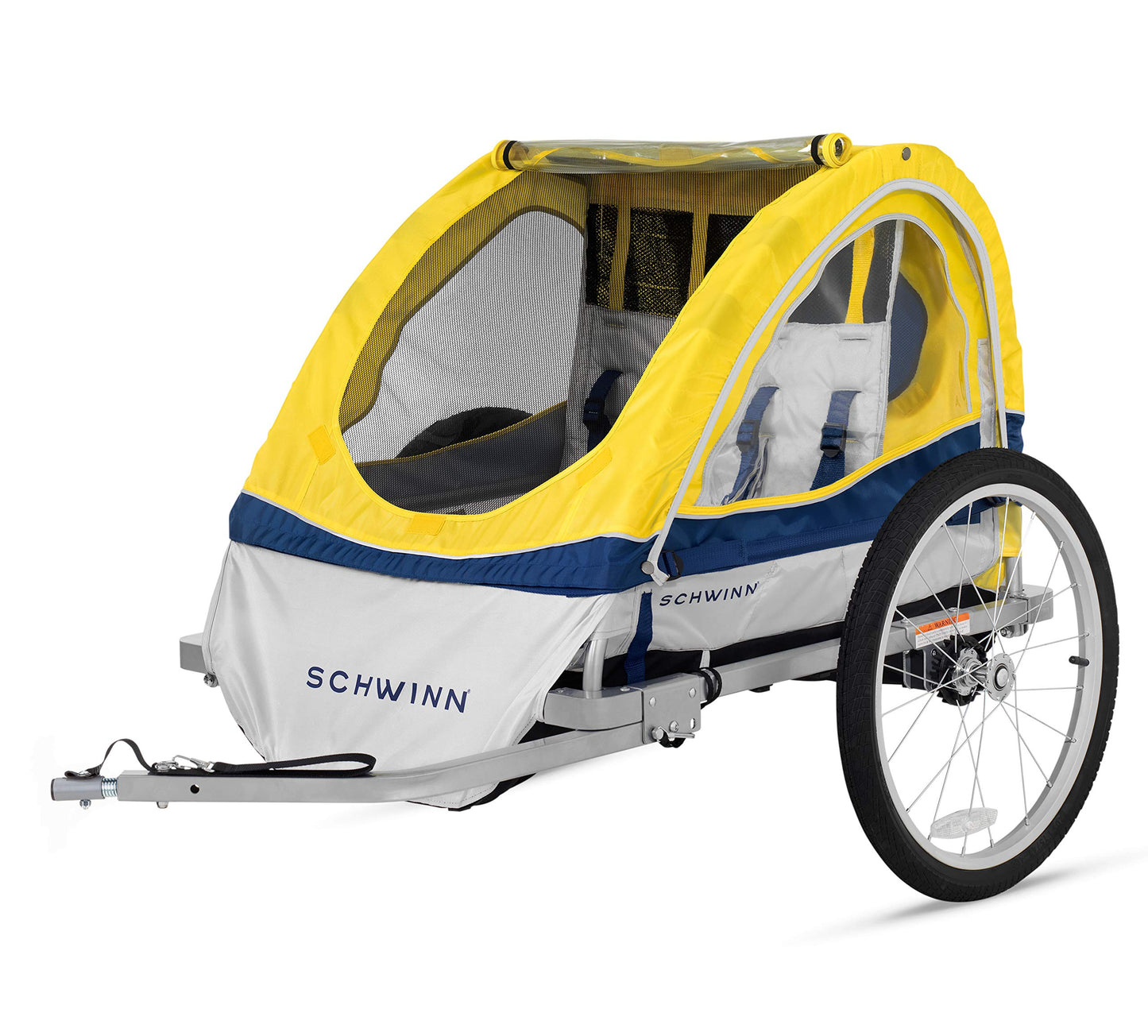 Remolque para Bicicleta Infantil Schwinn Echo Amarillo Gris con Toldo y Neumáticos de 20 Pulgadas para 2 Niños