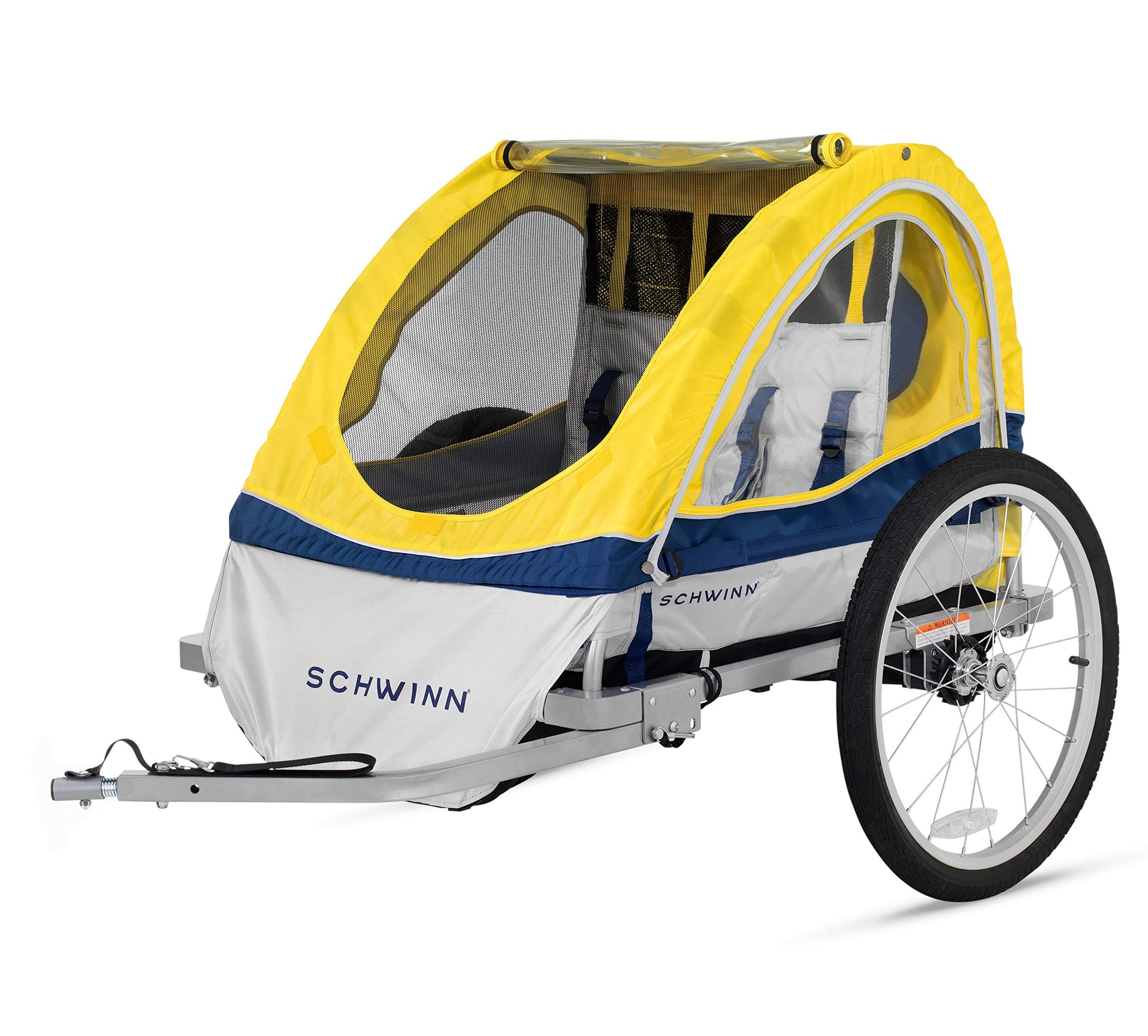 Remolque para Bicicleta Infantil Schwinn Echo Amarillo Gris con Toldo y Neumáticos de 20 Pulgadas para 2 Niños