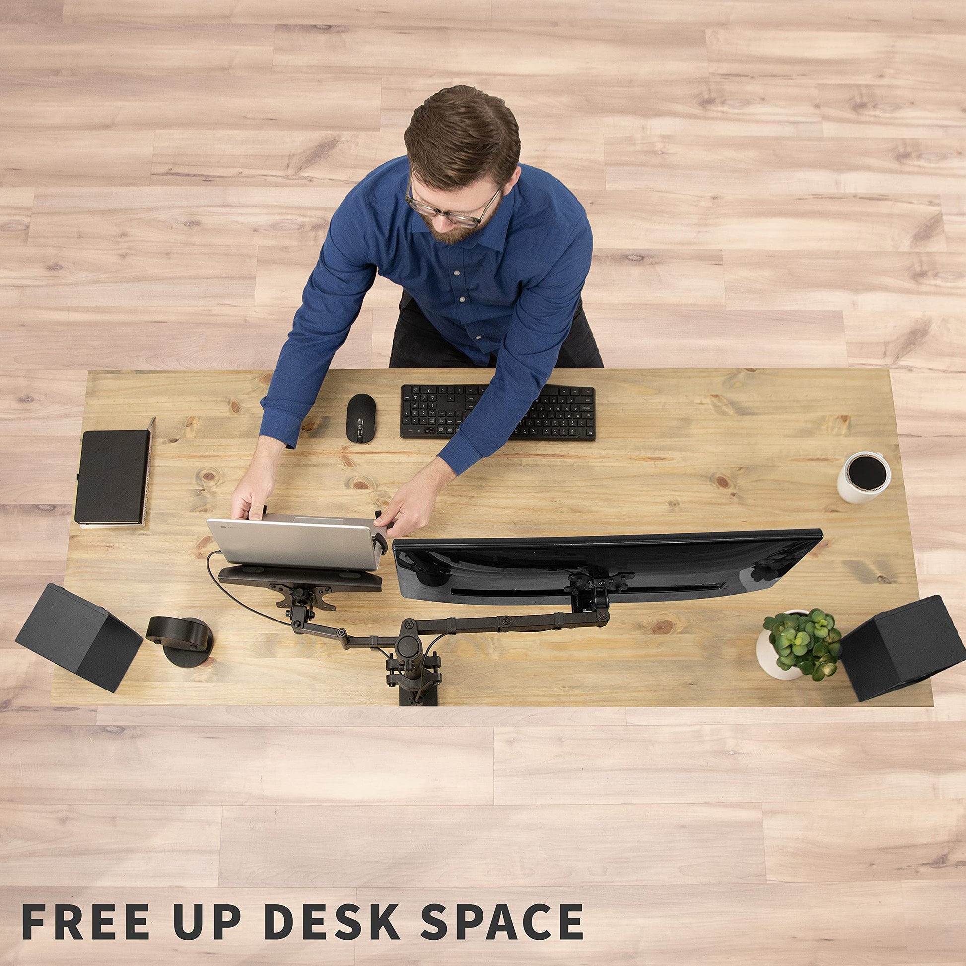 Brazo Universal de Acero VIVO Negro con Placa VESA Extraíble para Portátiles de 10 a 40 cm
