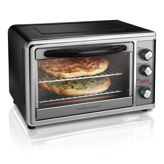 Hamilton Beach 31107D - Horno tostador de convección con asador, extragrande, negro e inoxidable