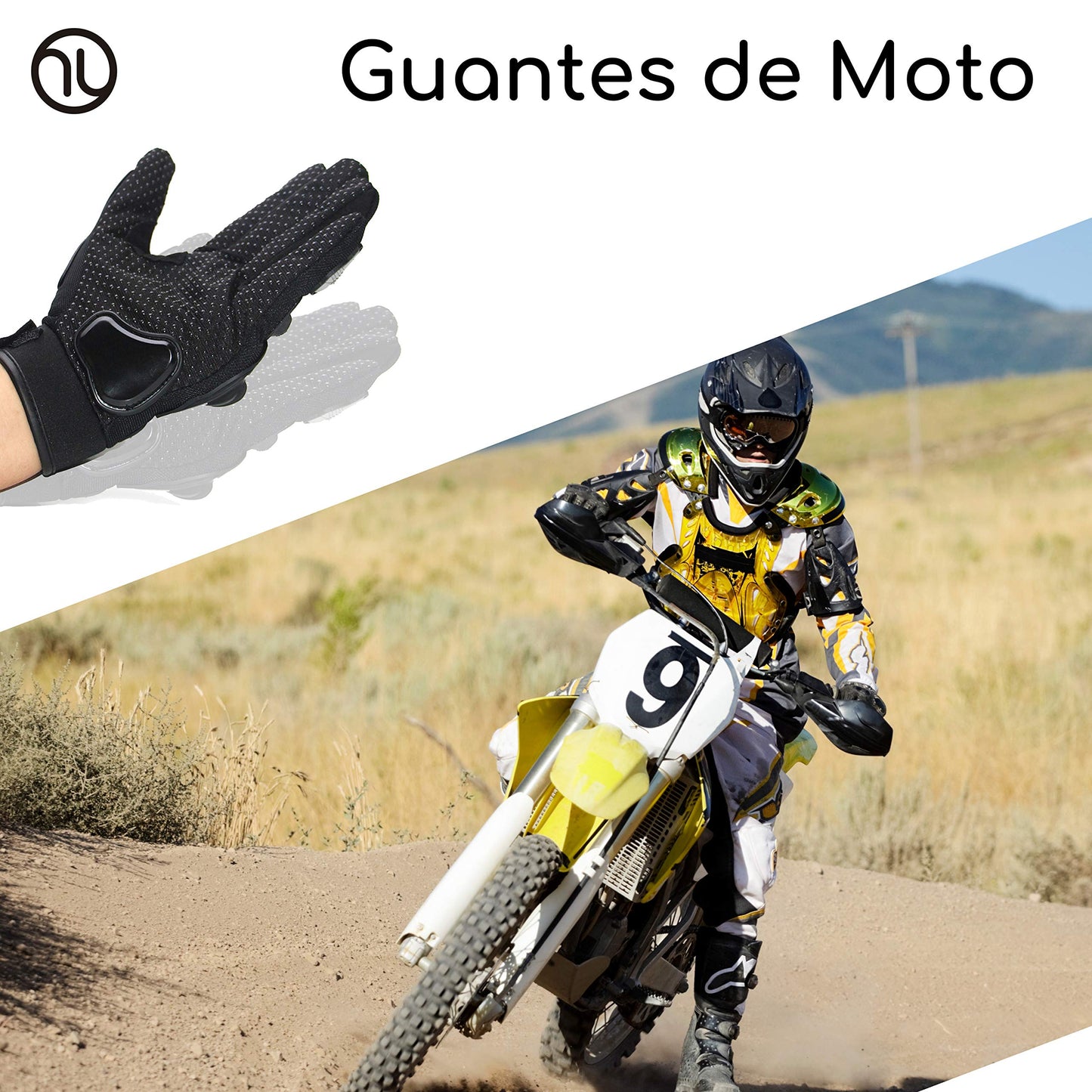 hanylish Guantes para Motociclista, Antideslizante, Cómodos y Ligeros para Hombre y Mujer, Protección Completa con Sensores Táctiles, Accesorios para Moto, Bicicleta y Senderismo (Negro - Verde, M)