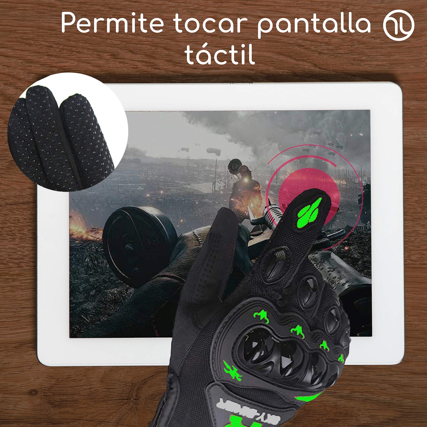 hanylish Guantes para Motociclista, Antideslizante, Cómodos y Ligeros para Hombre y Mujer, Protección Completa con Sensores Táctiles, Accesorios para Moto, Bicicleta y Senderismo (Negro - Verde, M)