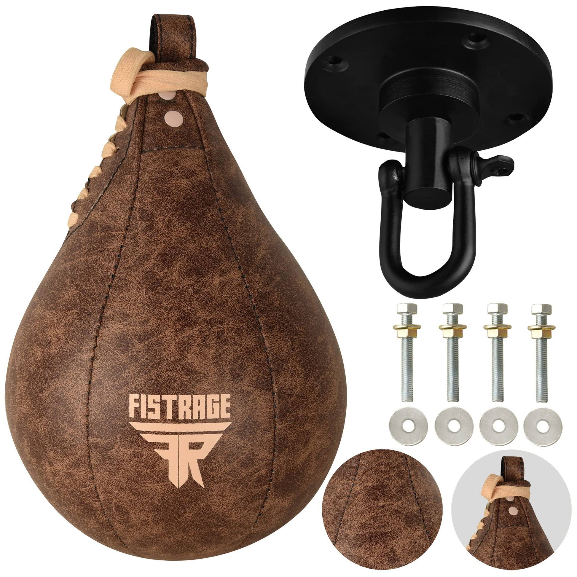 Bolsa de Boxeo FISTRAGE Beige con Kit de Entrenamiento Giratorio de Piel para MMA y Muay Thai