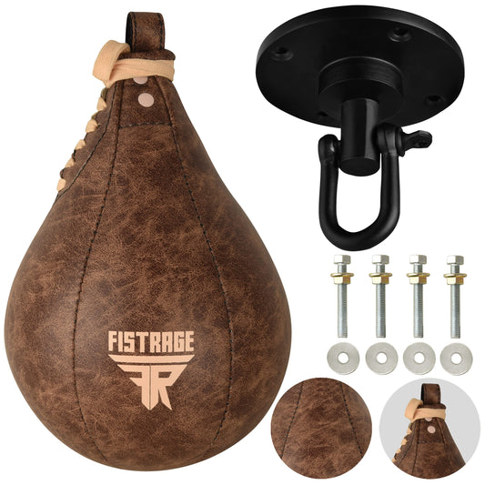 Bolsa de Boxeo FISTRAGE Beige con Kit de Entrenamiento Giratorio de Piel para MMA y Muay Thai