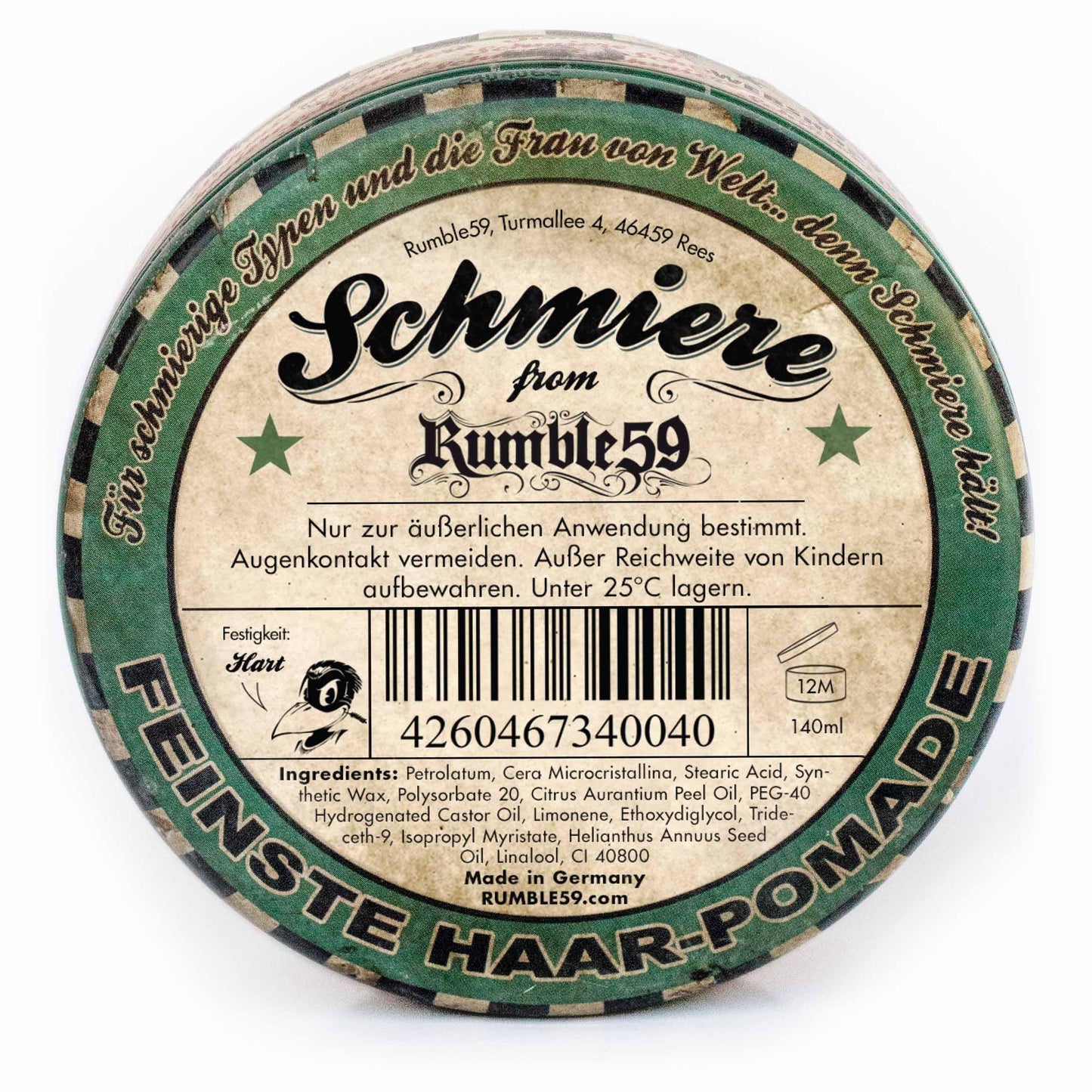 Rumble 59 Schmiere Hart (Hard) Hair Grease Pomade by Rumble59 Schmiere