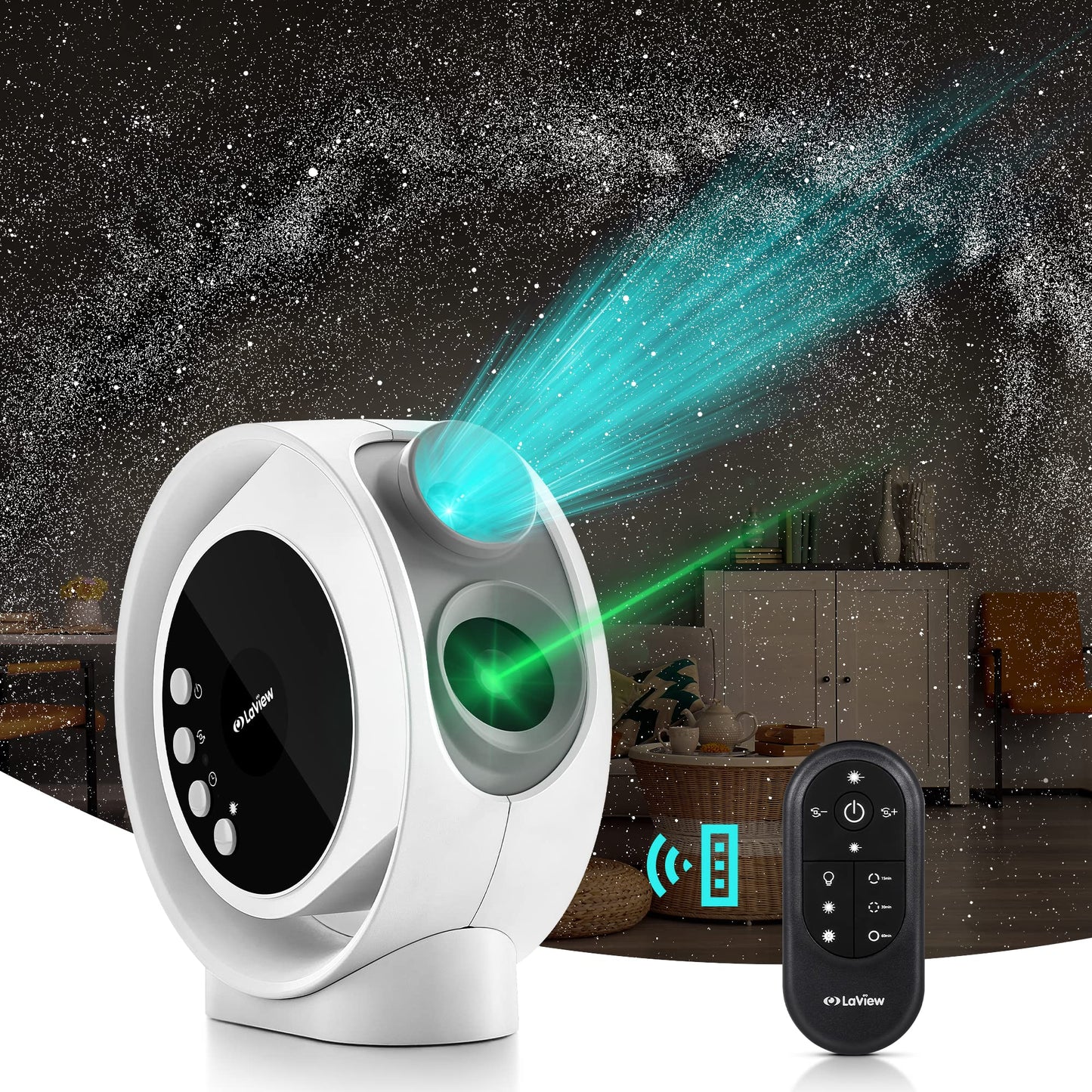 LaView Home Planetarium - Proyector de estrella ultra transparente con área de proyección de 130 pies cuadrados, temporizador de apagado automático, control remoto, luz nocturna para decoración de