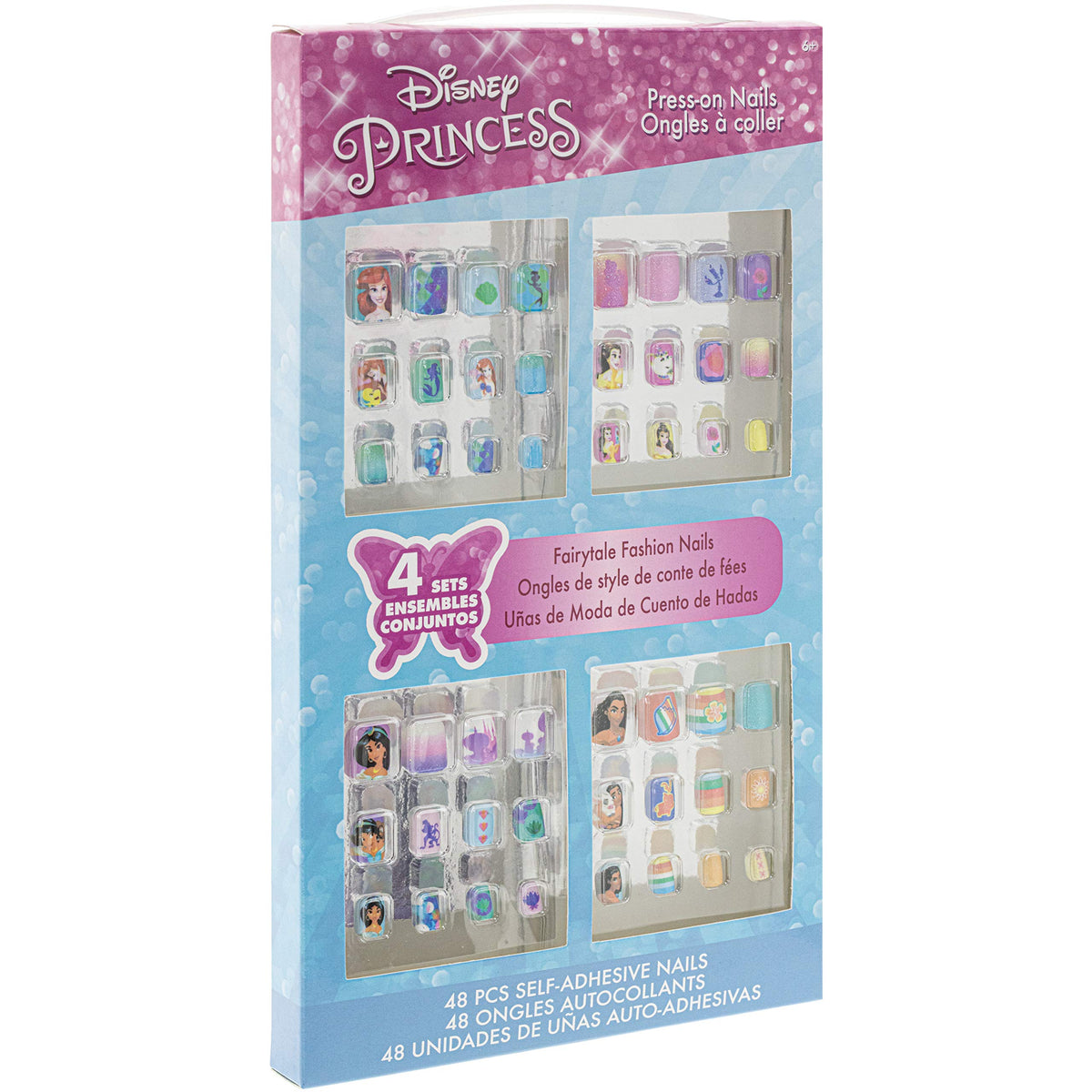 Disney Princess - Juego de 48 uñas postizas artificiales para niñas, niños con prepegamento, kit de punta acrílica de cubierta completa, a partir de 6 años, para fiestas, fiestas de pijamas y cambios