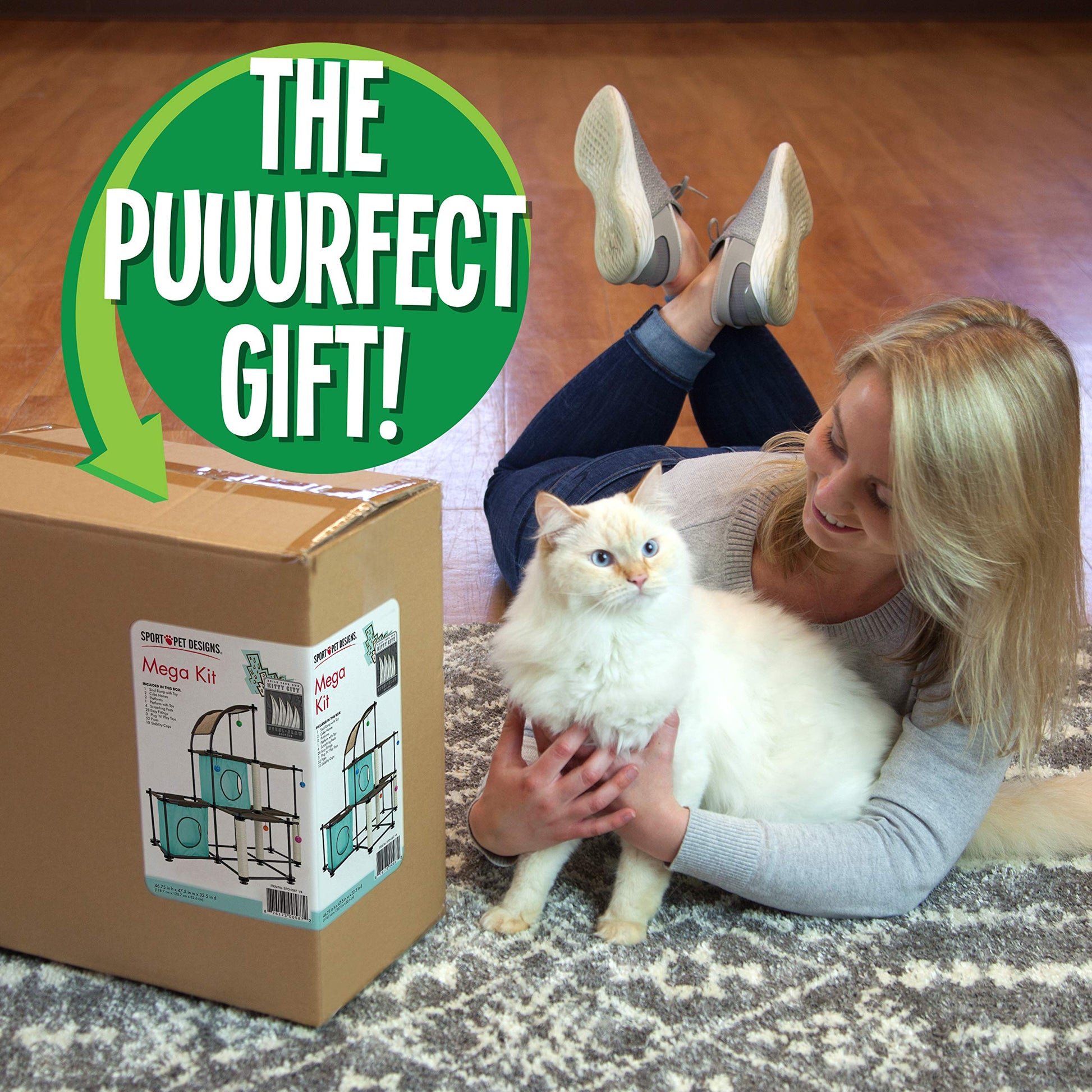 Kitty City Garra de acero Mega Kit muebles para gato, condominio para gato Duplex con juguete, Mega Kit-Green
