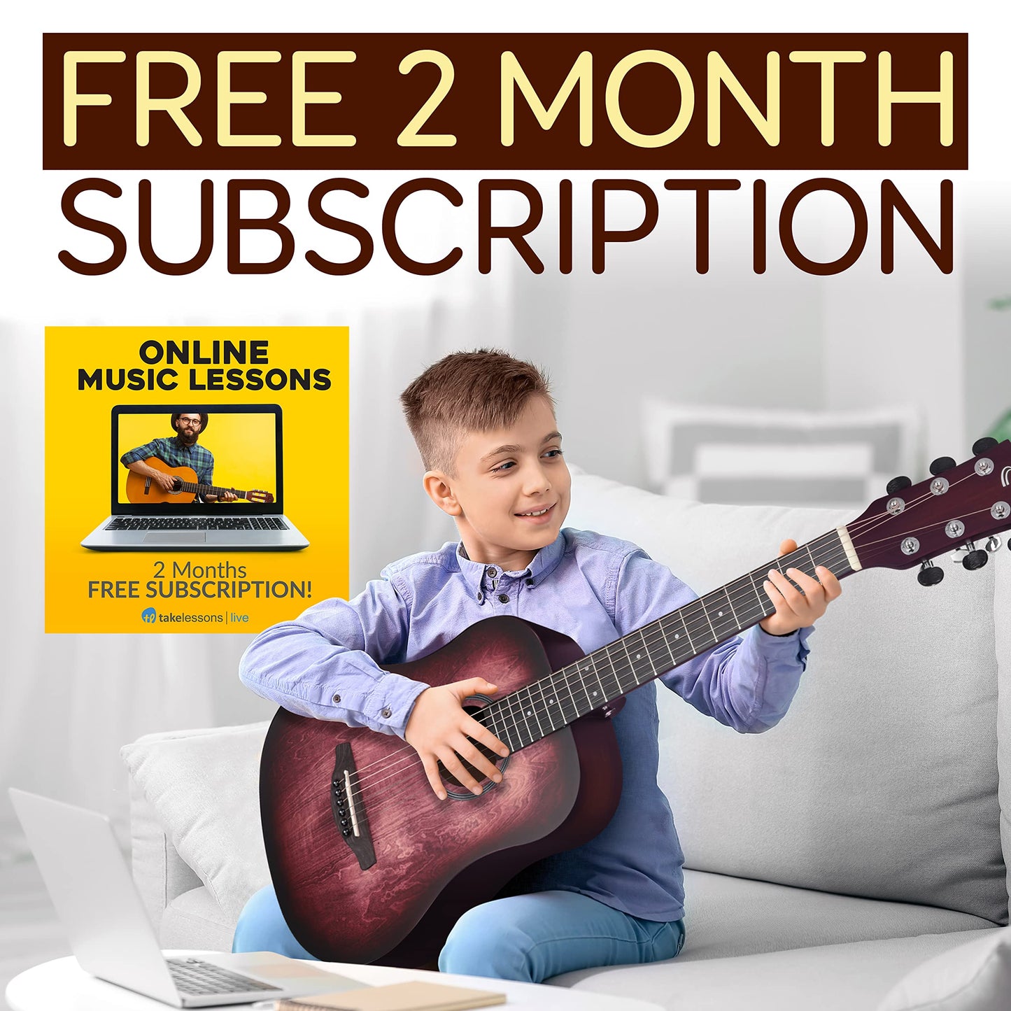 Pyle - Kit de guitarra acústica, 1/2 tamaño junior, instrumento de cuerda de acero de madera para niños principiantes, adultos, 34 pulgadas, color carmesí Burst mate