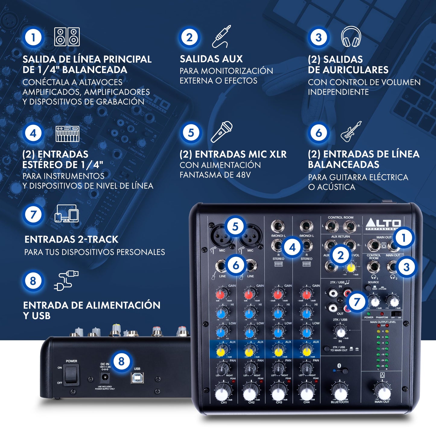Mezcladora de Audio ALTO TrueMix 600 Negro con Interfaz USB y Bluetooth
