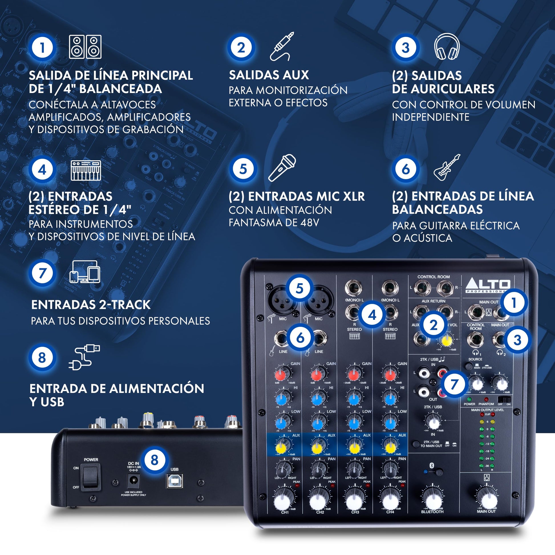 Mezcladora de Audio ALTO TrueMix 600 Negro con Interfaz USB y Bluetooth