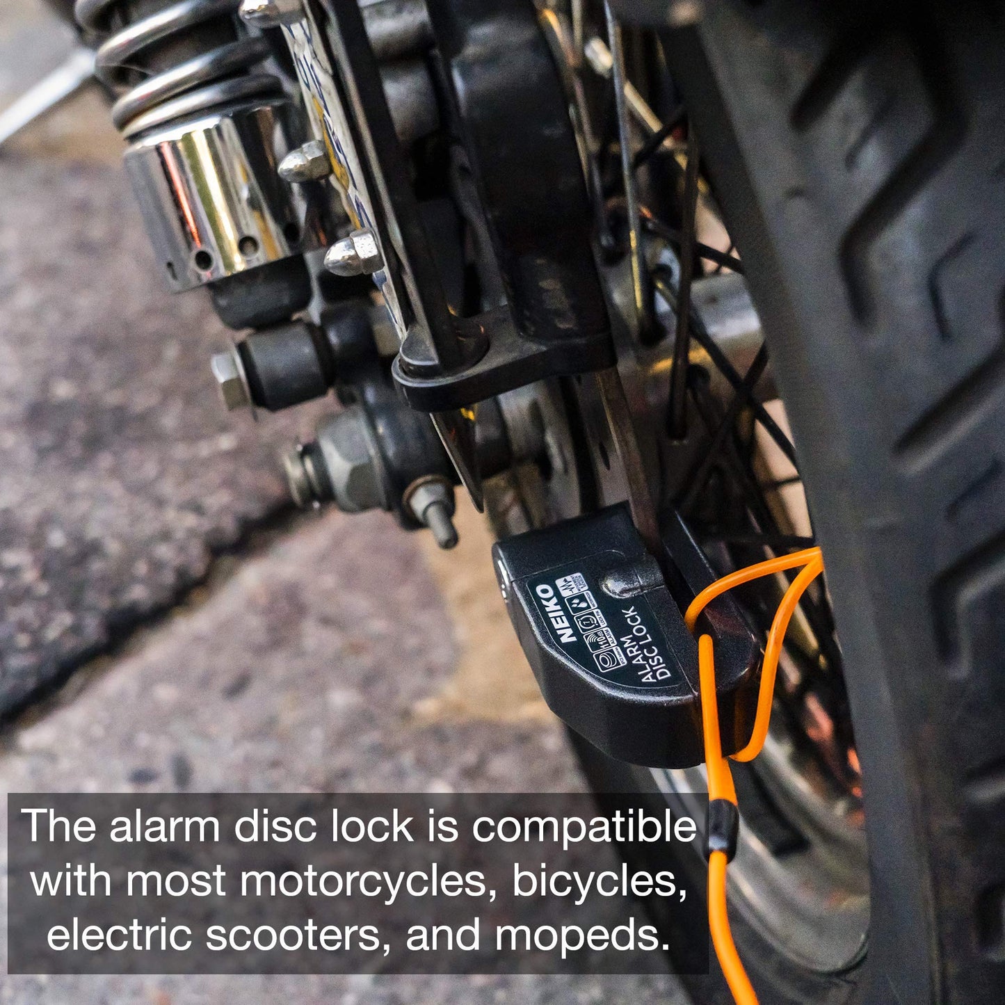 NEIKO 52908A - Candados de motocicleta antirrobo con alarma, bloqueo de disco de motocicleta con alarma, sensor de movimiento antirrobo, freno de bloqueo de seguridad, bloqueo de alarma universal para motocicletas, bicicletas y más