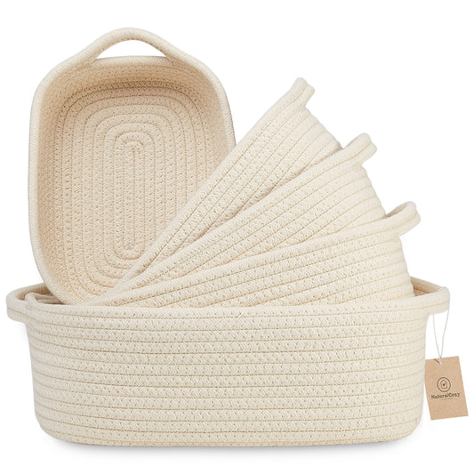 NaturalCozy - Juego de cestas de almacenamiento rectangulares de 5 piezas, canastas tejidas de cuerda de algodón natural para organizar Cesta pequeña para Montessori, guardería de bebé, cestas de juguete para perros, caja de juguetes para gatos, contenedo
