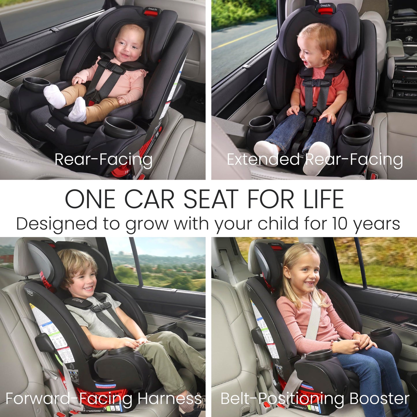 Britax One4Life - Asiento de coche convertible todo en uno, asiento de coche 3 en 1 y asiento elevador con instalación fácil de clic, capacidad extendida de cara trasera y telas transpirables de