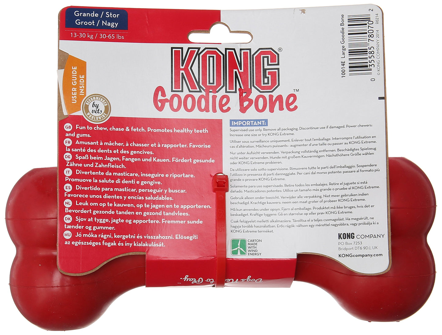 Kong Goodie Bone Juguete para Perro con Forma de Hueso, color Rojo, Grande