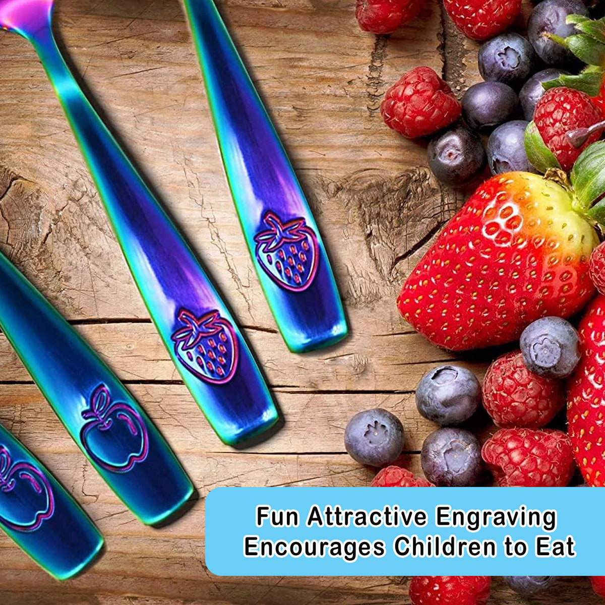 Juego de Cubiertos de Acero Inoxidable para Niños - Cubiertos Seguros para Niños y Pequeños - Juego de Utensilios para Niños - Juego de Cubiertos de Metal para Niños (Incluye 3 Cucharas Pequeñas para