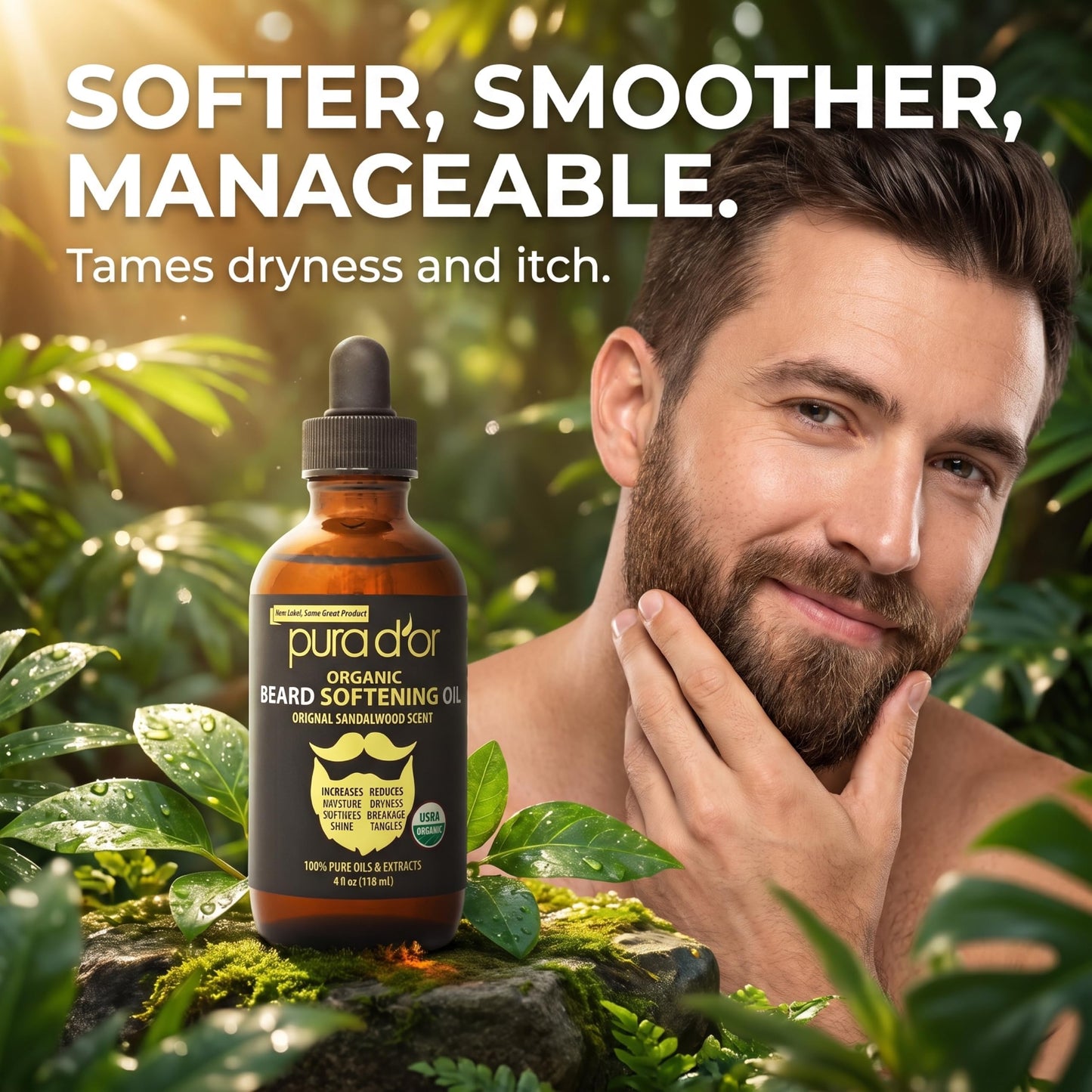 PURA D'OR Beard Oil (4oz Value Size) 100% Pure & Natural Leave-In Conditioner and Softener, For Groomed Beard Growth, Mustache, Face and Skin, For Men