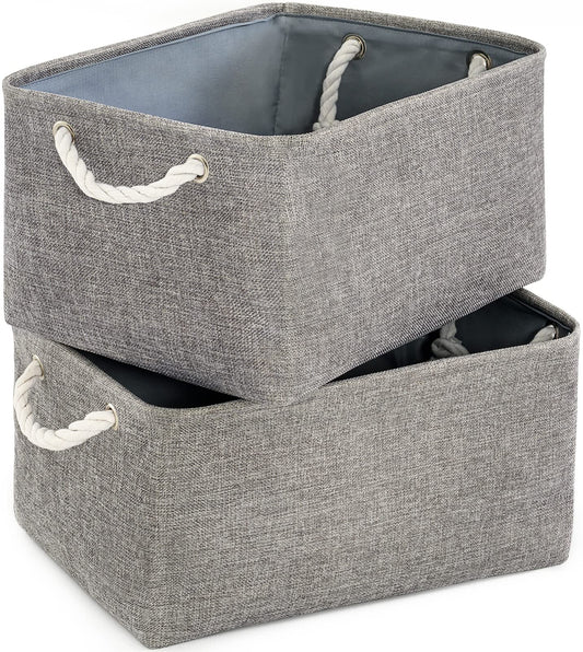 TheWarmHome Cestas de Almacenamiento Grandes, Paquete de 2 Cubos de Almacenamiento de Tela Gris para Mesa de Cambio Guardería Sala de Estar Cuarto de Niños Sala de Juegos Juguetes, Cestas de