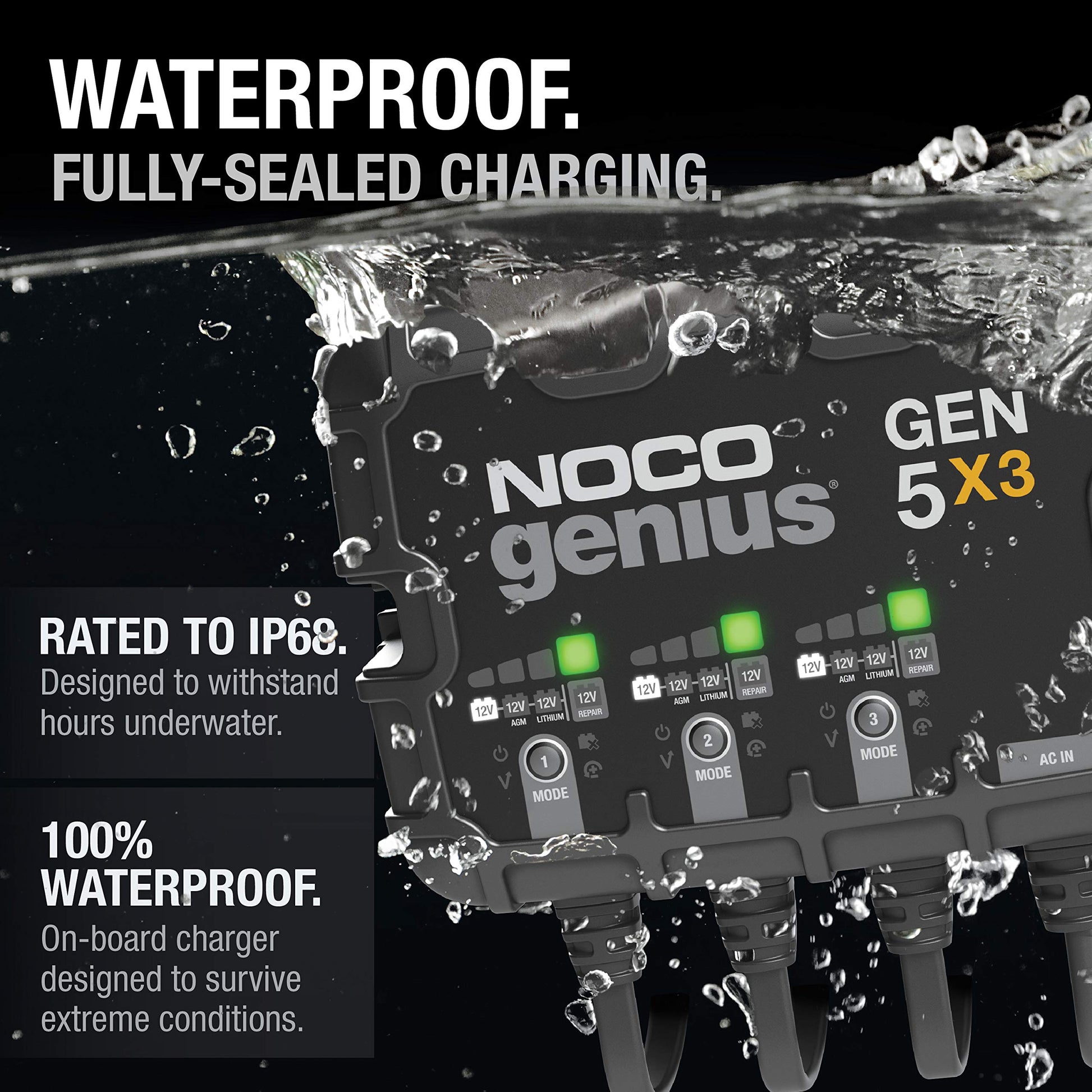 NOCO Genius GEN5X3: Cargador de batería integrado de 3 bancos, 15 A, 5 A por banco, cargador marino impermeable de 12 V con protección contra sobrecarga y compensación de temperatura, para baterías de