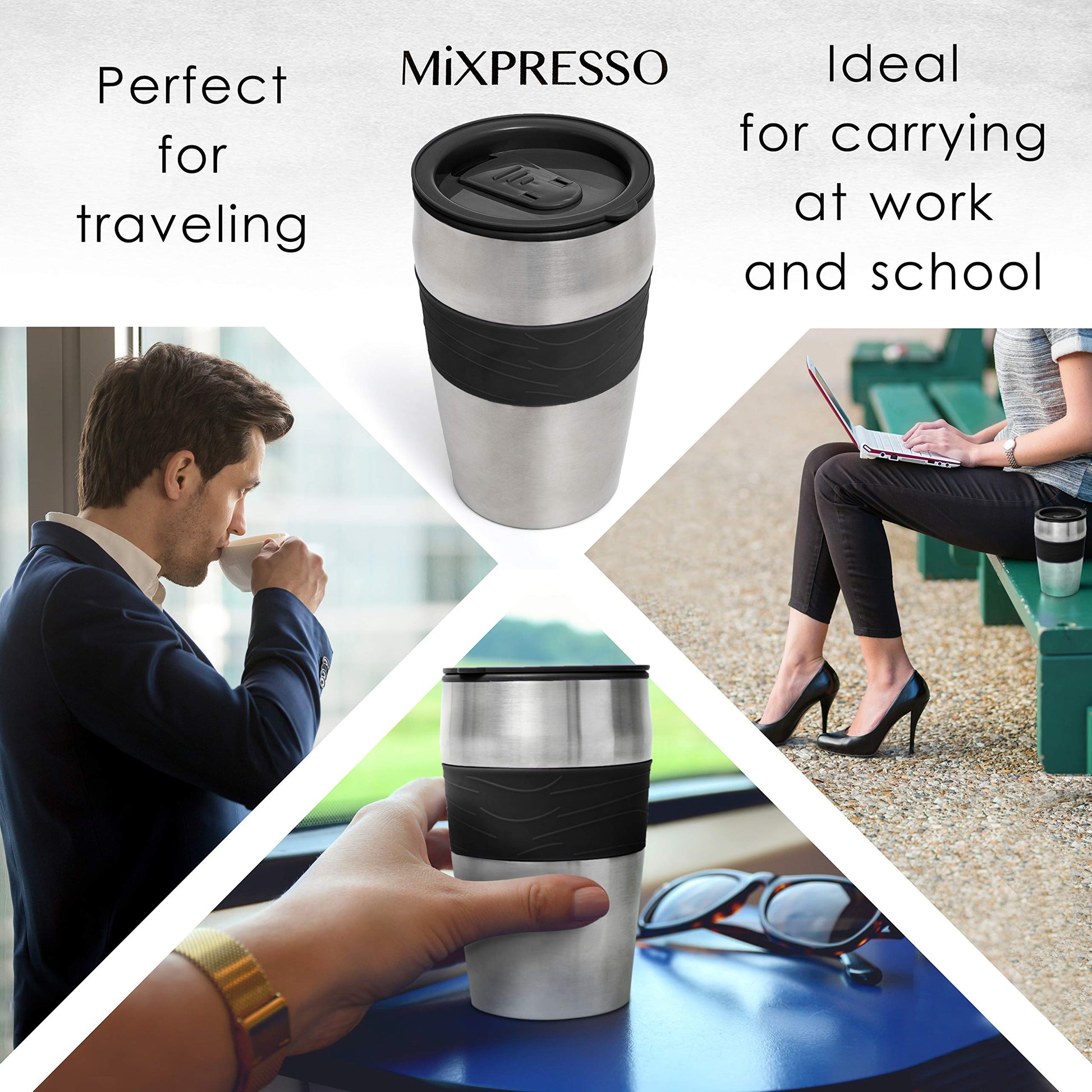 Cafetera Automática Mixpresso Negra con Molinillo Integrado y Taza de Viaje 14 Onzas