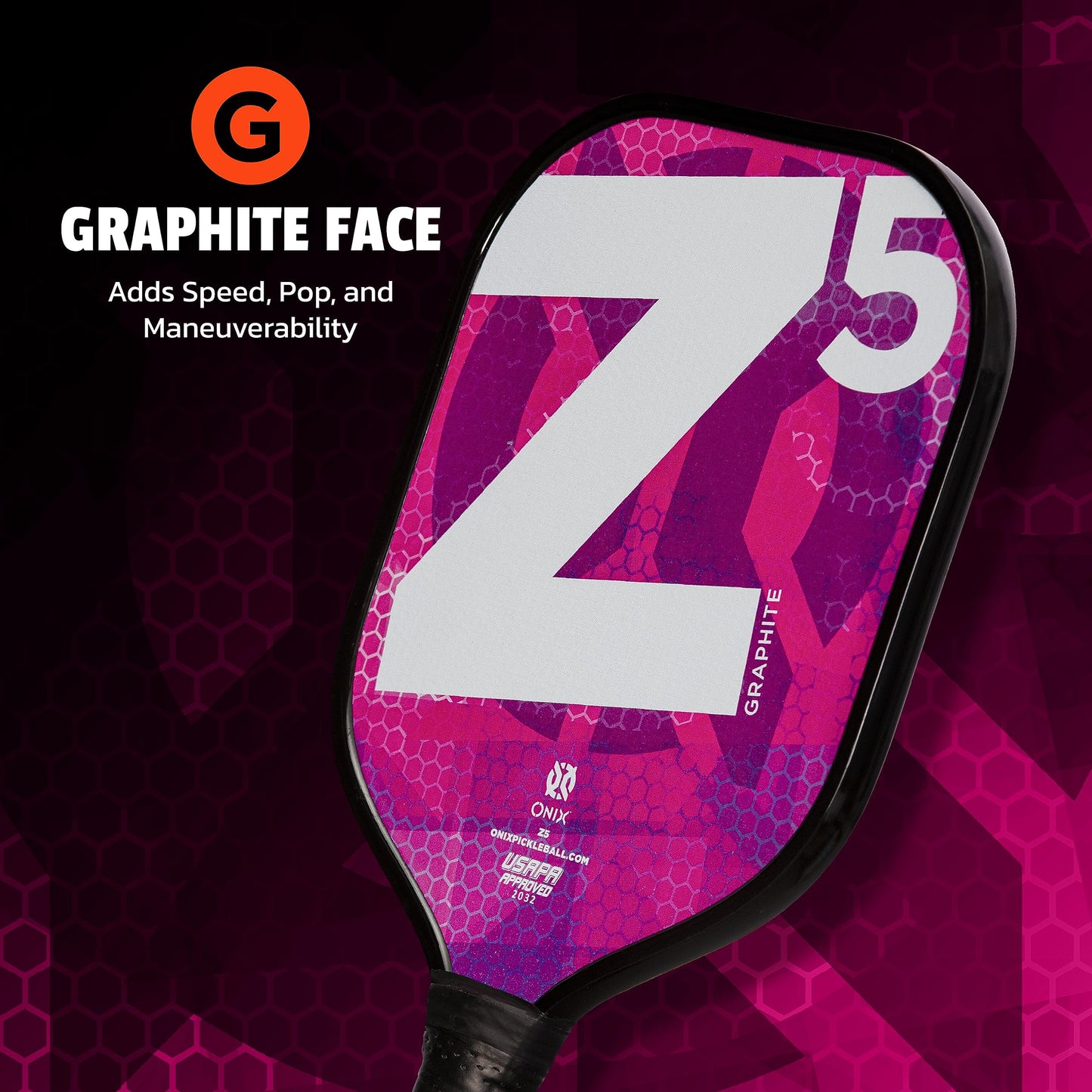 Pala de Pickleball ONIX Graphite Mod Z5 Grafito Fibra de Carbono con Agarre Cómodo