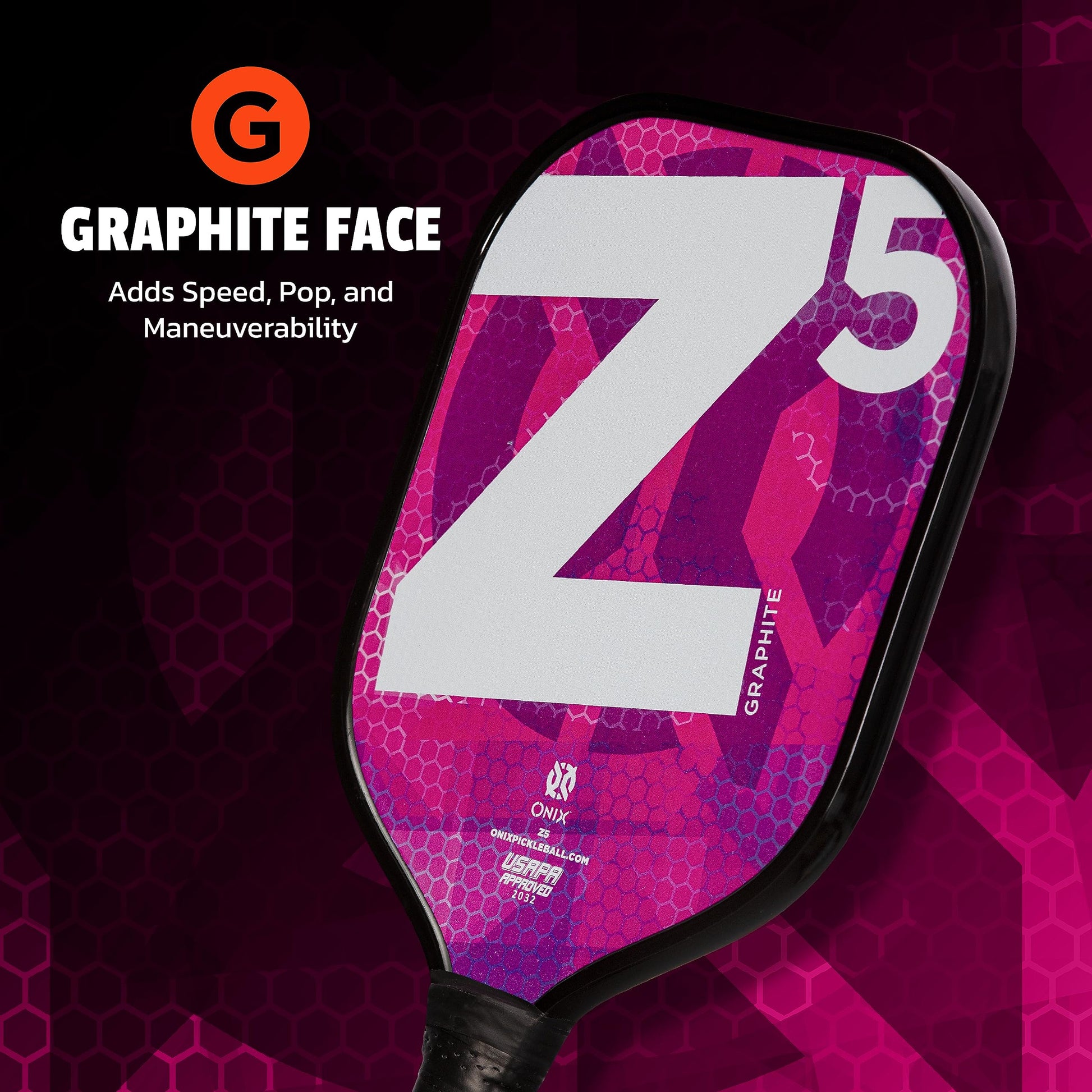 Pala de Pickleball ONIX Graphite Mod Z5 Grafito Fibra de Carbono con Agarre Cómodo