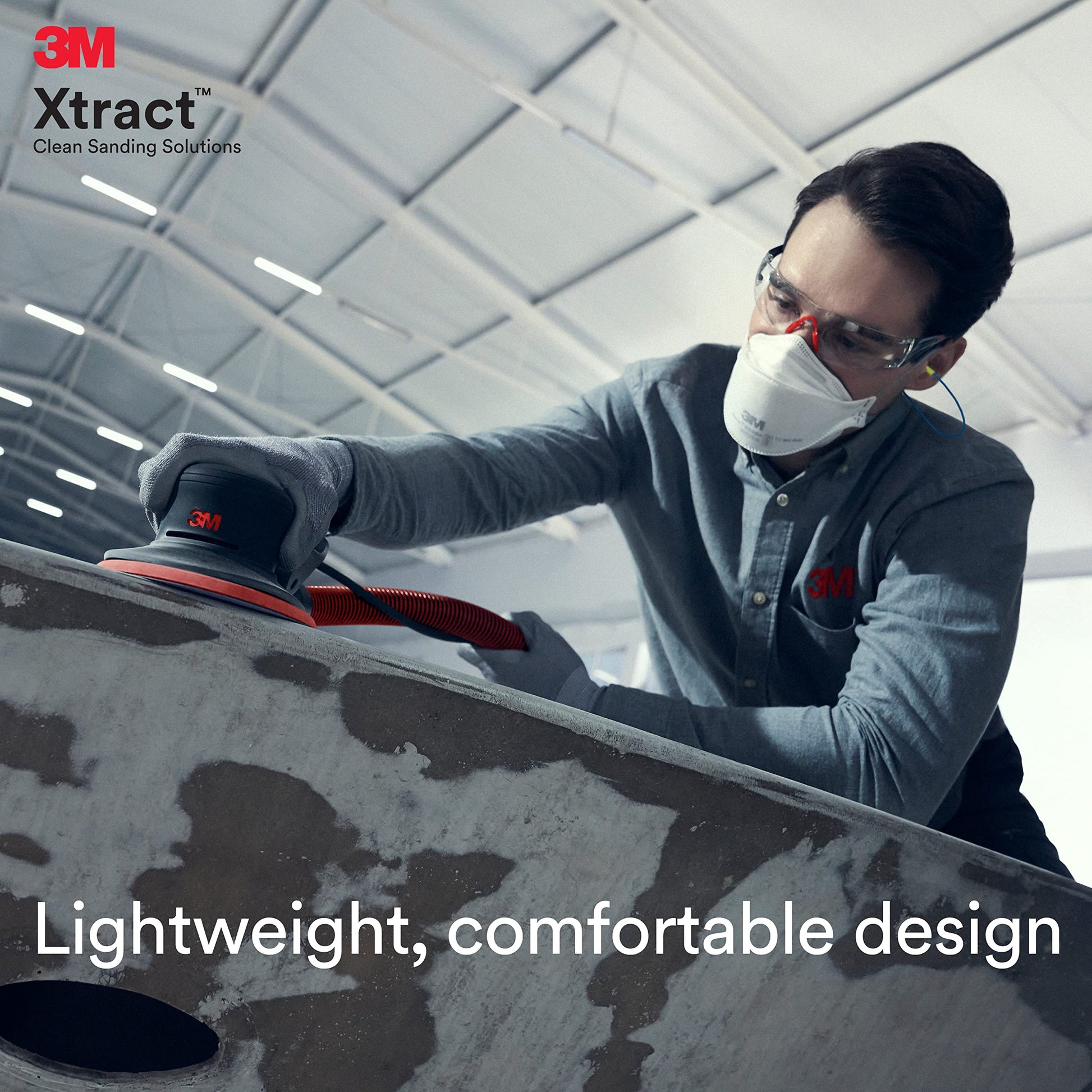 3M Xtract Lijadora orbital aleatoria eléctrica, ergonómica y ligera, ROS, 88762, 5 pulgadas, aspiradora central, órbita de 3/32 pulgadas, motor de 110 V, 350 W, fabricación de metal, carpintería,