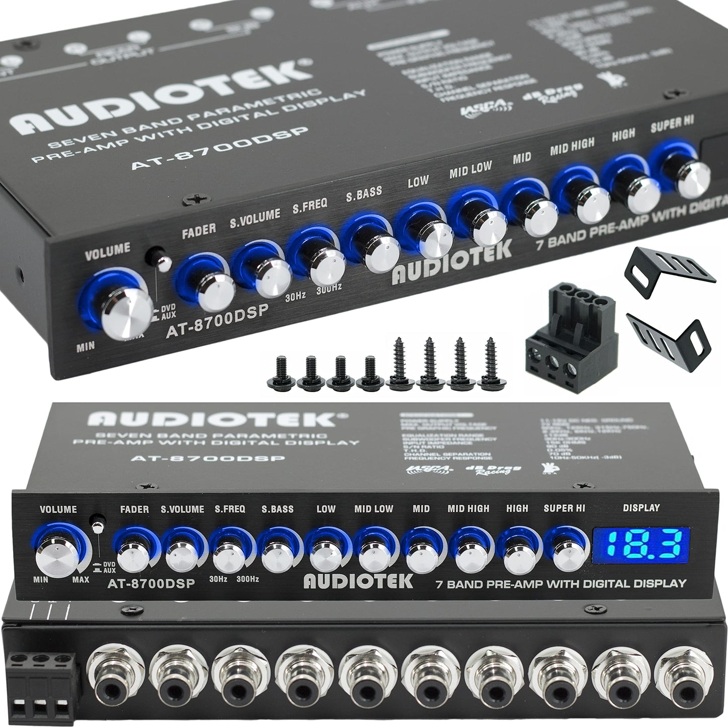 Ecualizador de Audio de Coche Audiotek 8700DSP Negro con 7 Bandas y Salida RCA Chapada en Oro