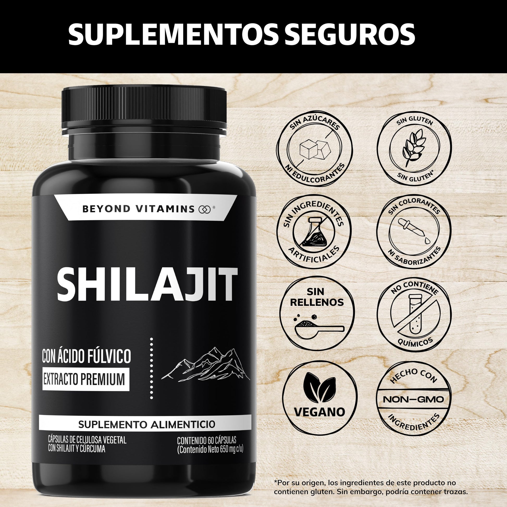 Beyond Vitamins | Shilajit Puro del Himalaya | Extracto de Resina de Shilajit en polvo y encapsulado para mayor conveniencia | Alto en Ácido fúlvico | 2 meses