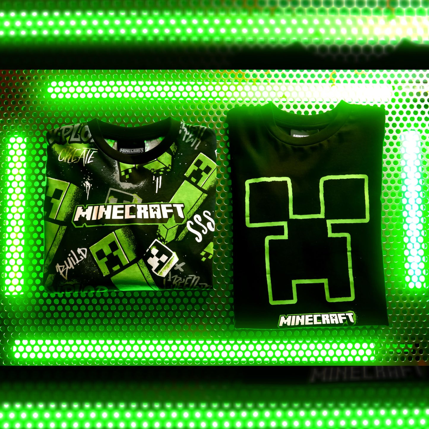 Get Trend Camisetas de manga corta para niños de Minecraft, tops de verano con cuello redondo, camisetas estampadas, paquete de 2, regalos para gamers de Creeper, de 5 a 14 años (5-6 años, paquete de
