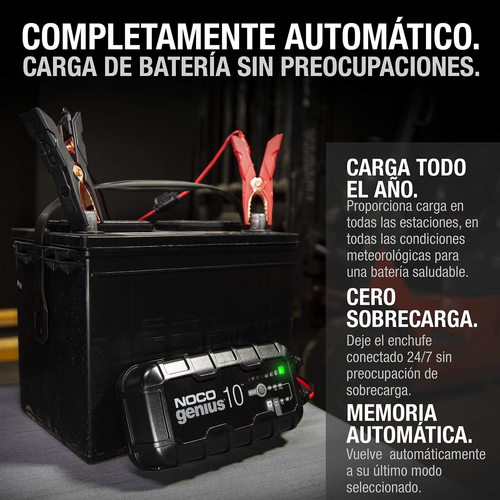 NOCO GENIUS10: Cargador de batería Inteligente 6V/12V 10A – Mantenedor automático, Cargador Lento y desulfatador con protección contra sobrecarga y compensación térmica – para baterías Plomo y Litio