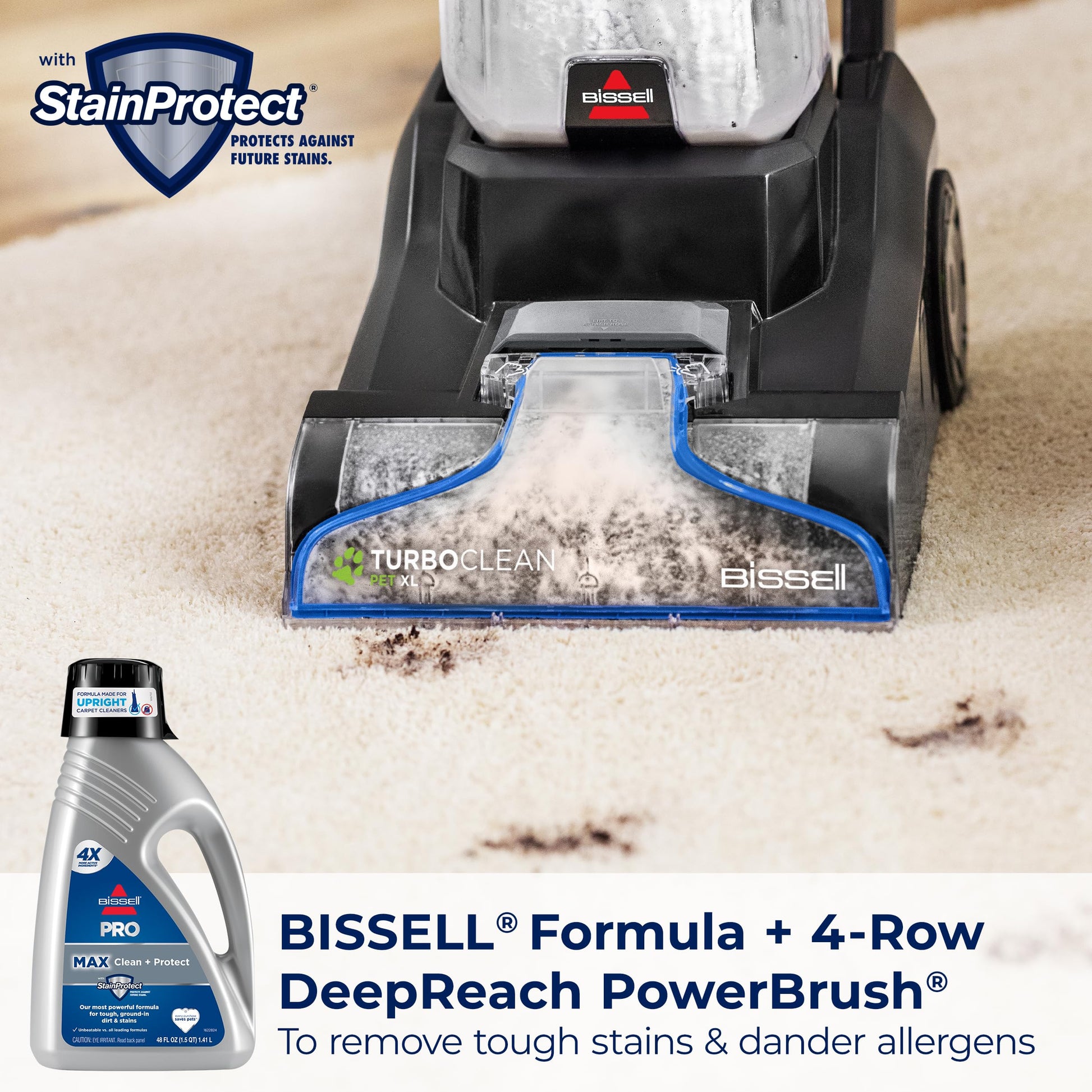 BISSELL TurboClean Pet XL - Limpiador vertical de alfombras, herramienta resistente para tapicería y fórmula incluida, 3746