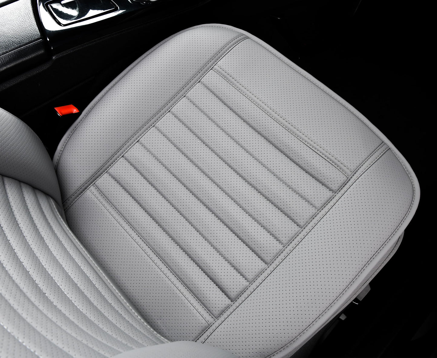 Sunny Color 2 Fundas de Asiento de Coche, Protectores de Lujo Universales Antideslizantes para Asiento Delantero del Conductor, Piel Sintética (Gris)