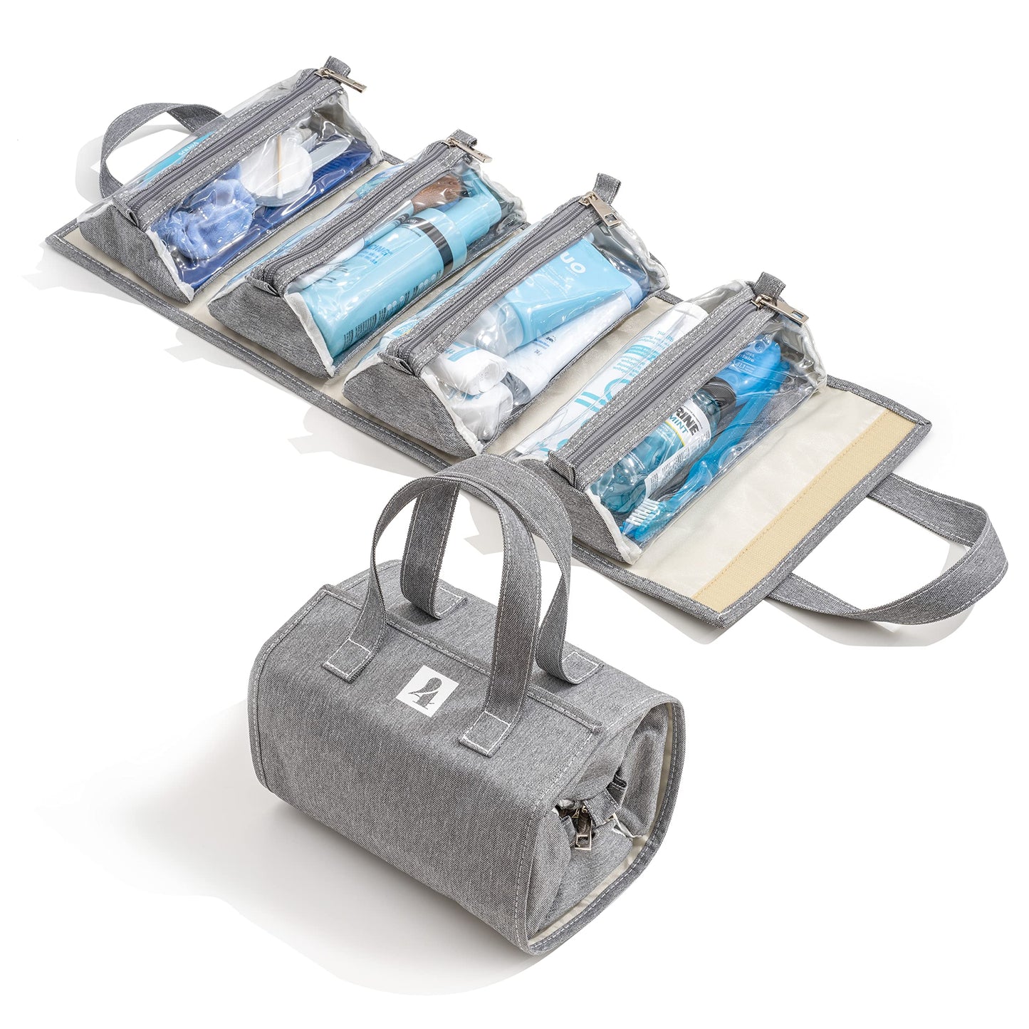 4 Kits Organizador de maquillaje enrollable para colgar y bolsa de viaje - 4 bolsas de aseo extraíbles Cremalleras de alta calidad