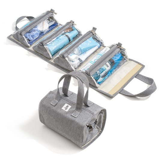 4 Kits Organizador de maquillaje enrollable para colgar y bolsa de viaje - 4 bolsas de aseo extraíbles Cremalleras de alta calidad