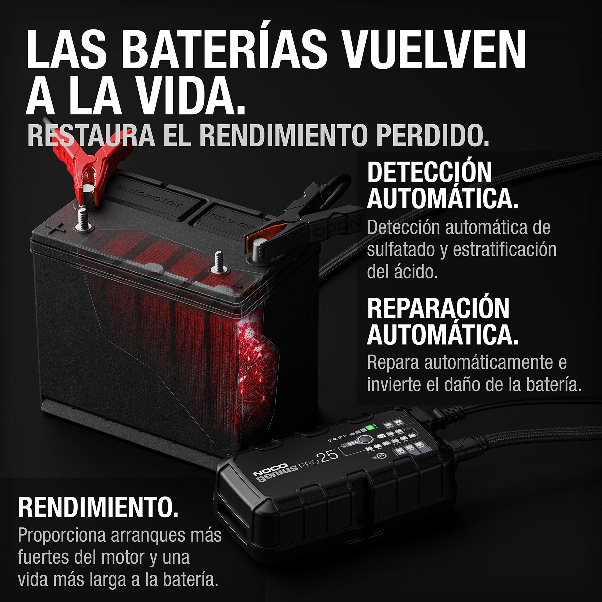 NOCO GENIUSPRO25: Cargador Inteligente 6V/12V/24V 25A – Profesional, mantenedor, desulfatador y Fuente de alimentación con protección contra sobrecarga – para baterías de Plomo y Litio