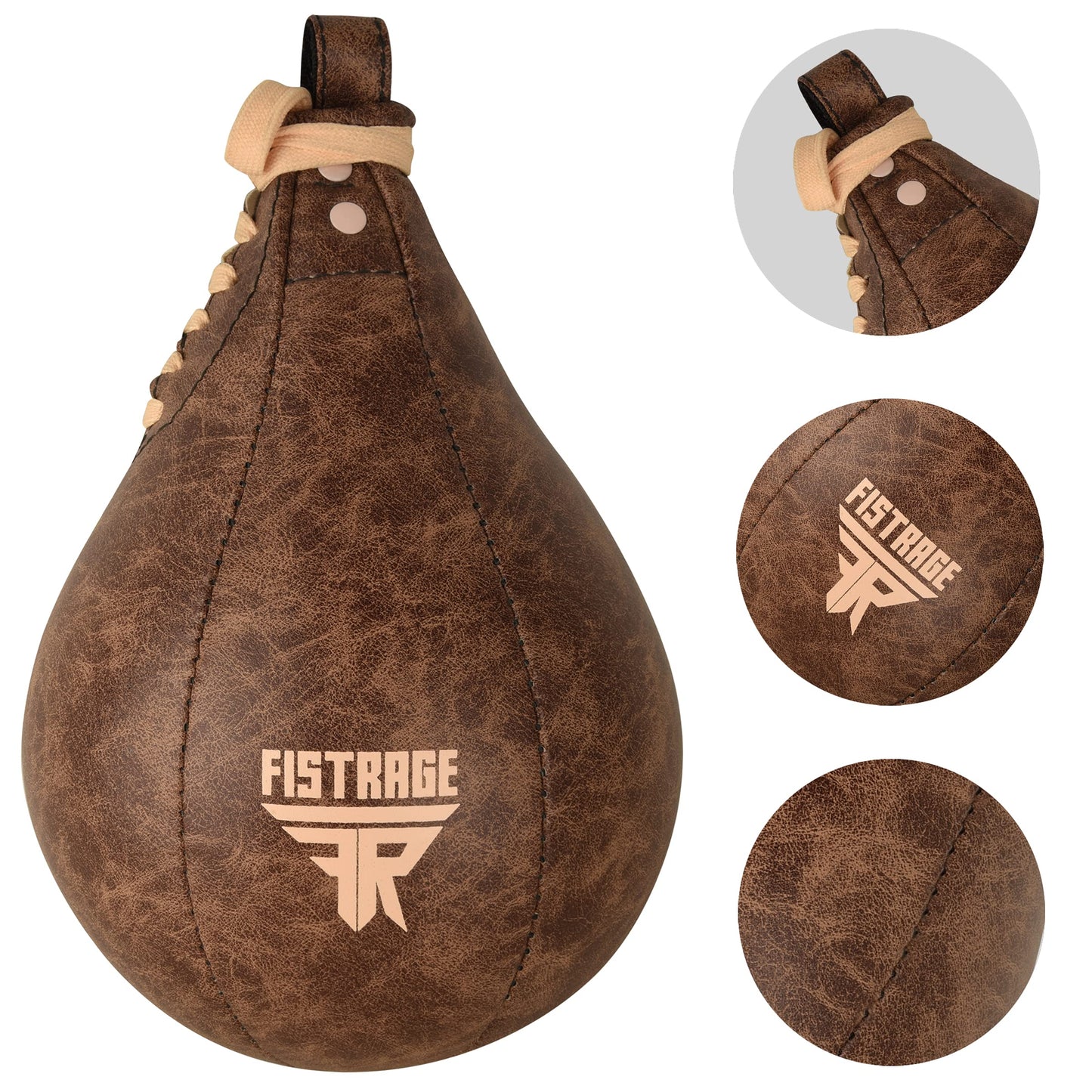 Bolsa de Boxeo FISTRAGE Beige con Kit de Entrenamiento Giratorio de Piel para MMA y Muay Thai